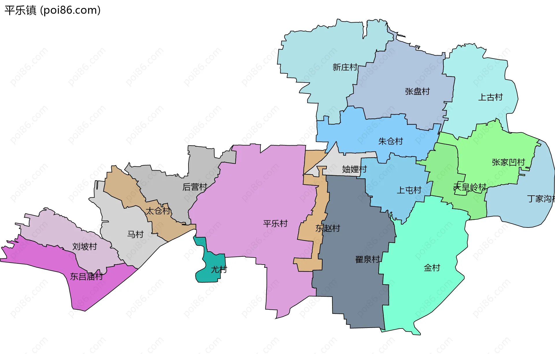 平乐镇边界地图(五级行政区划)