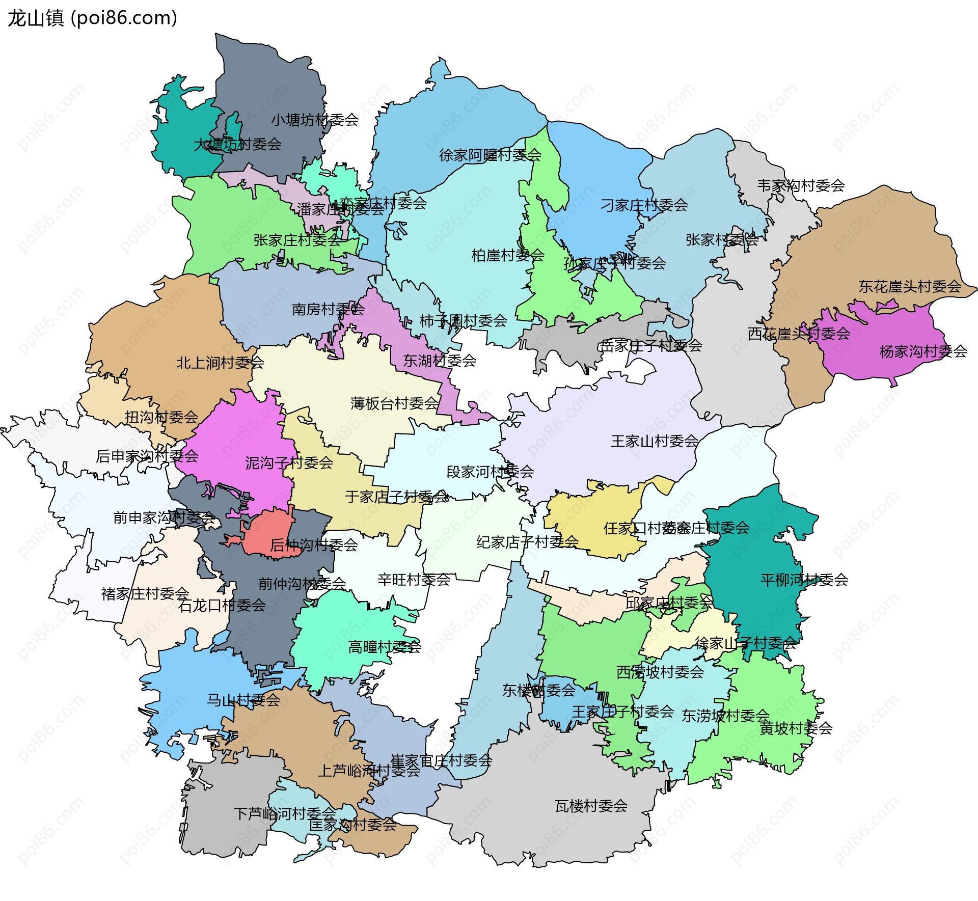 龙山镇边界地图(五级行政区划)