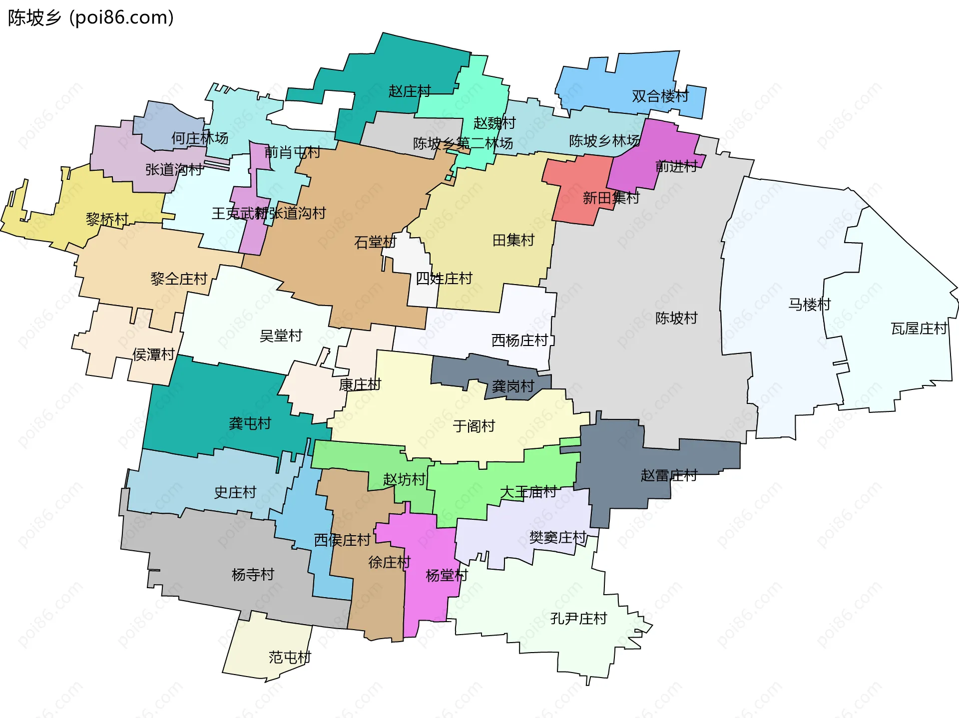 陈坡乡边界地图(五级行政区划)