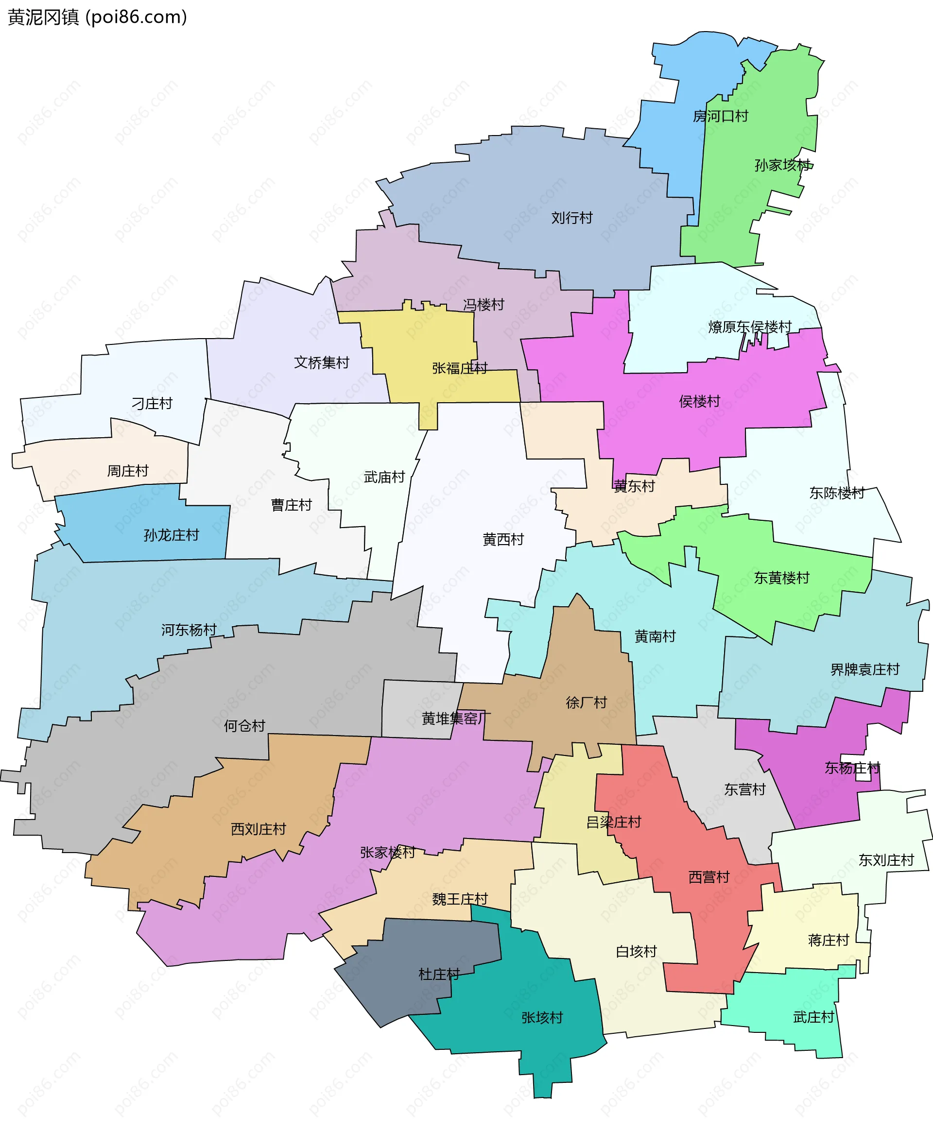 黄泥冈镇边界地图(五级行政区划)