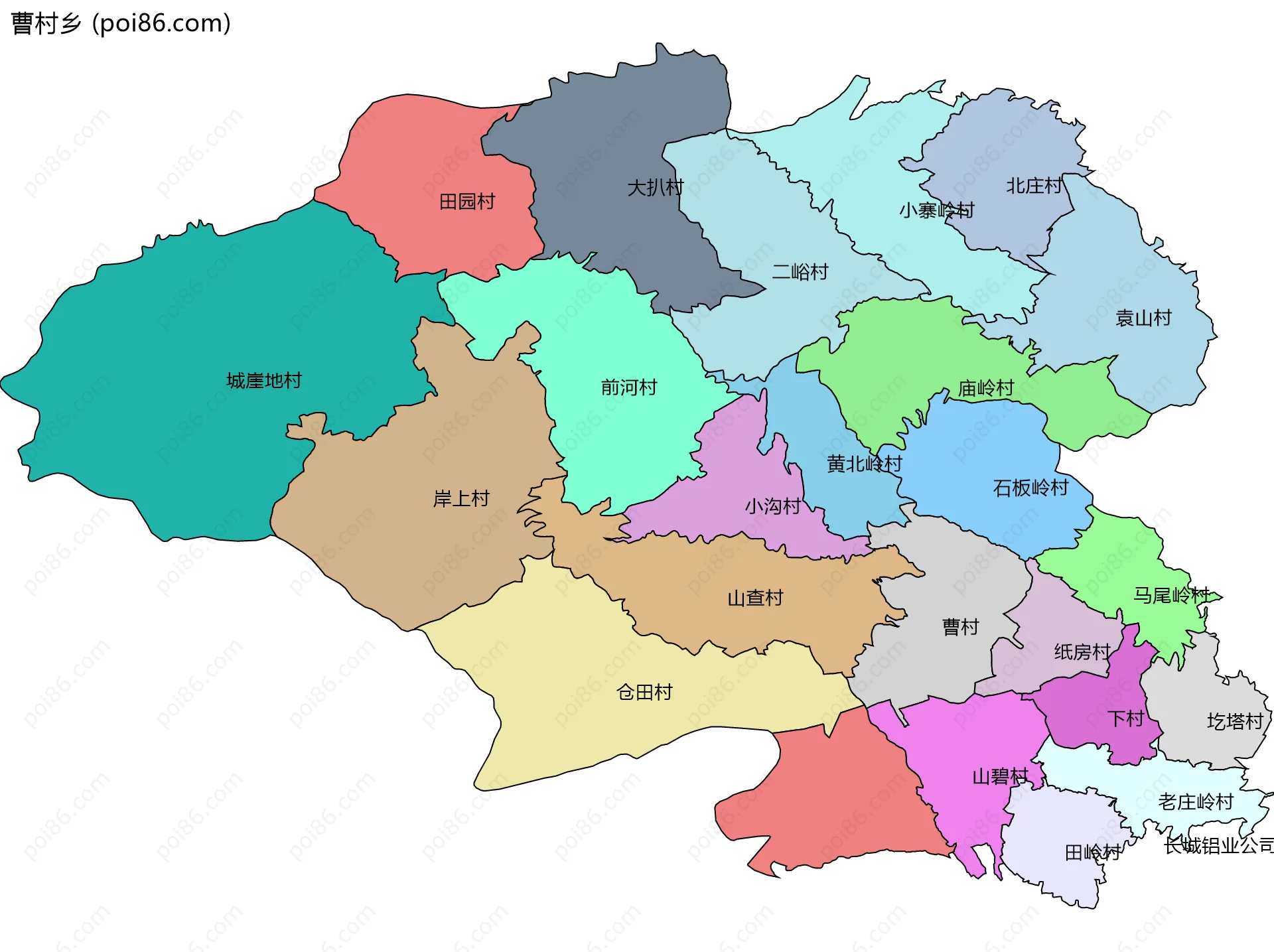曹村乡边界地图(五级行政区划)