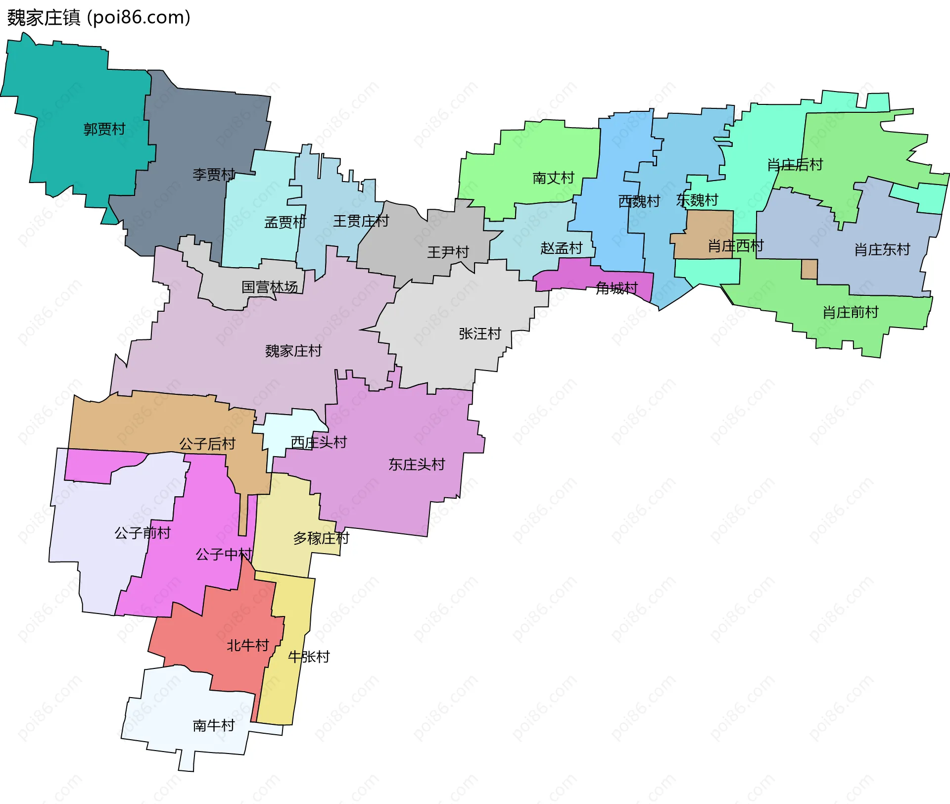 魏家庄镇边界地图(五级行政区划)