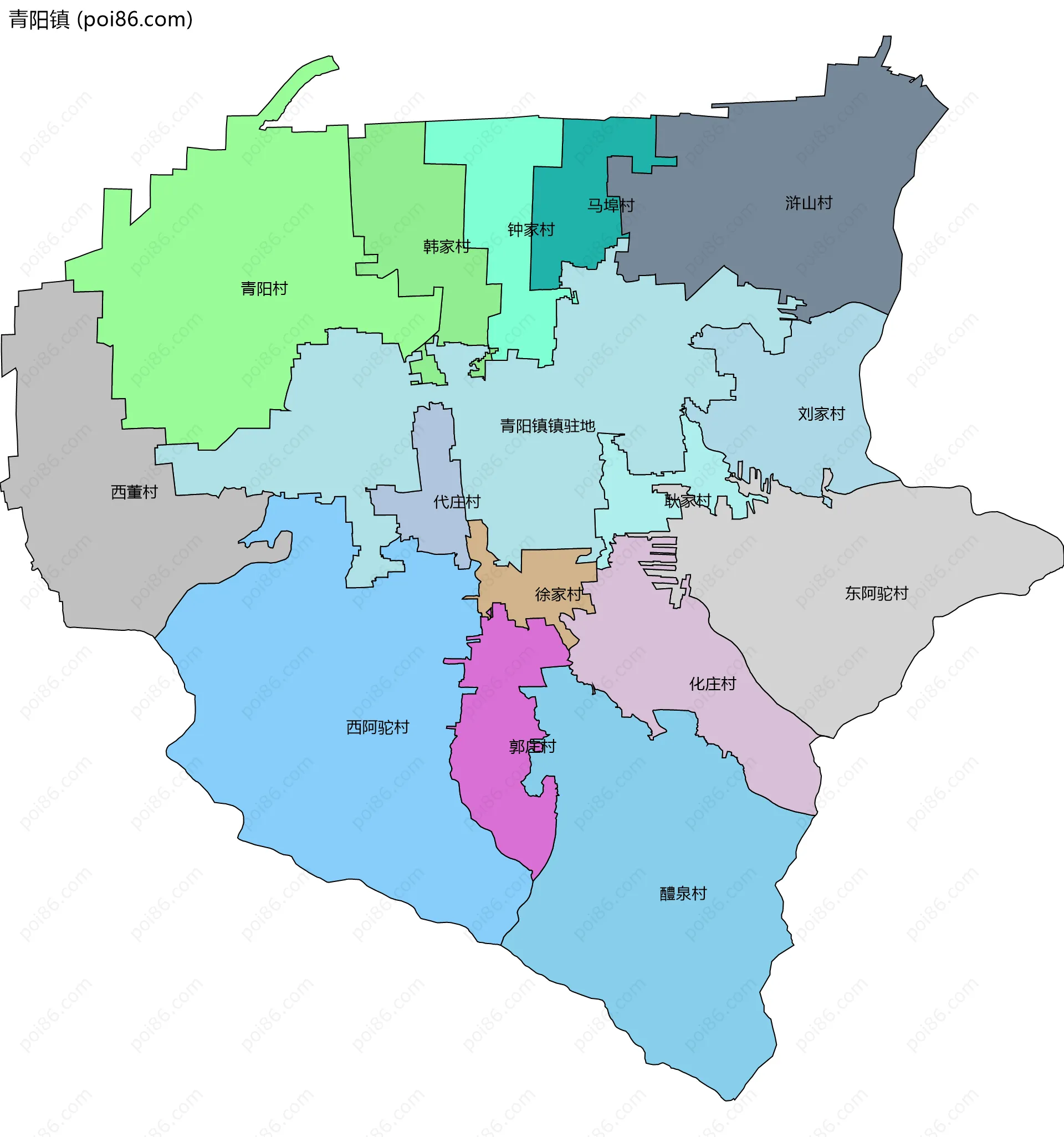 青阳镇边界地图(五级行政区划)