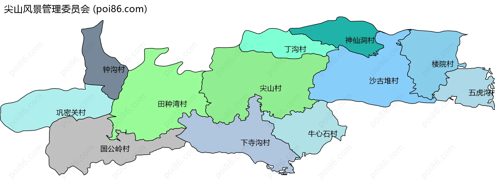 尖山风景管理委员会边界地图(五级行政区划)
