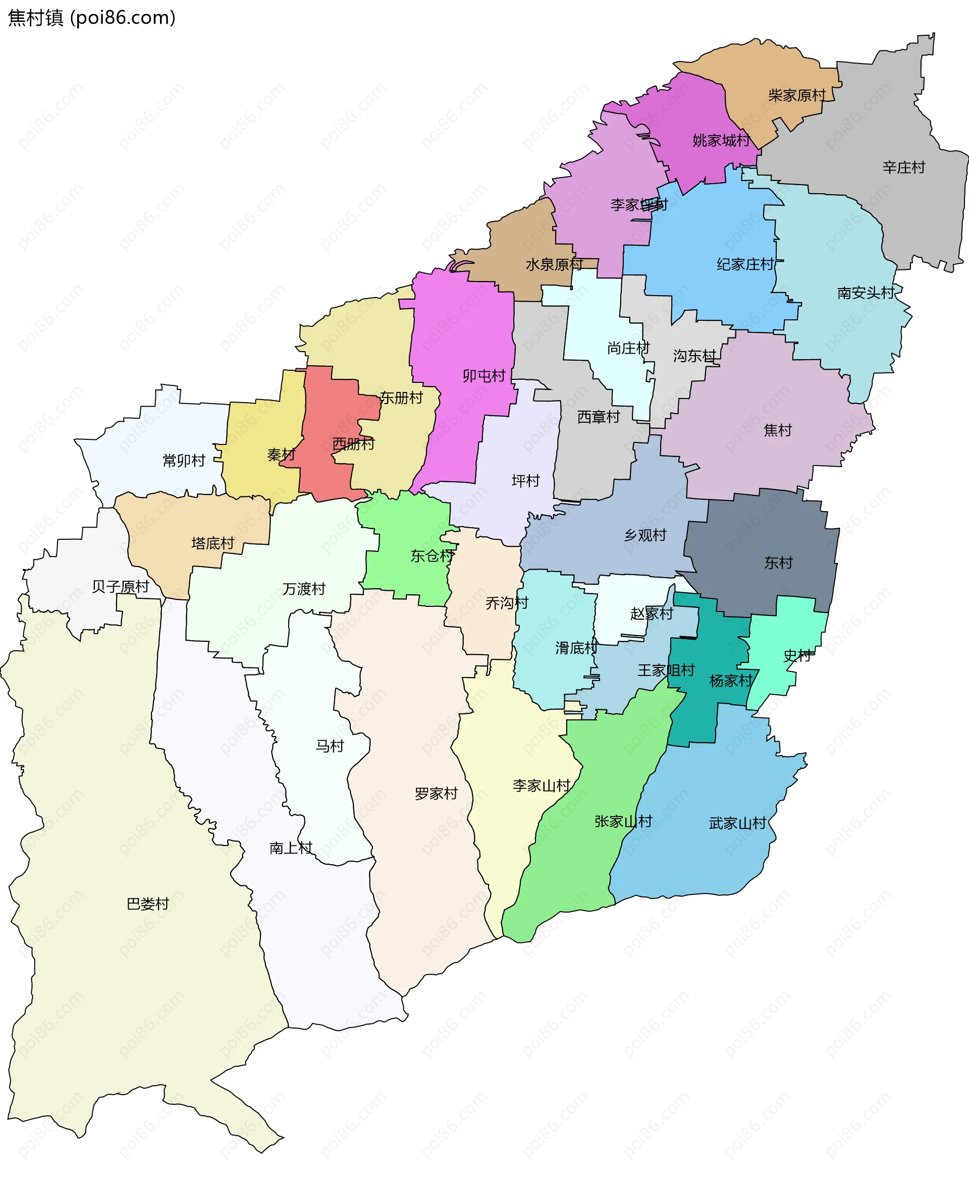 焦村镇边界地图(五级行政区划)