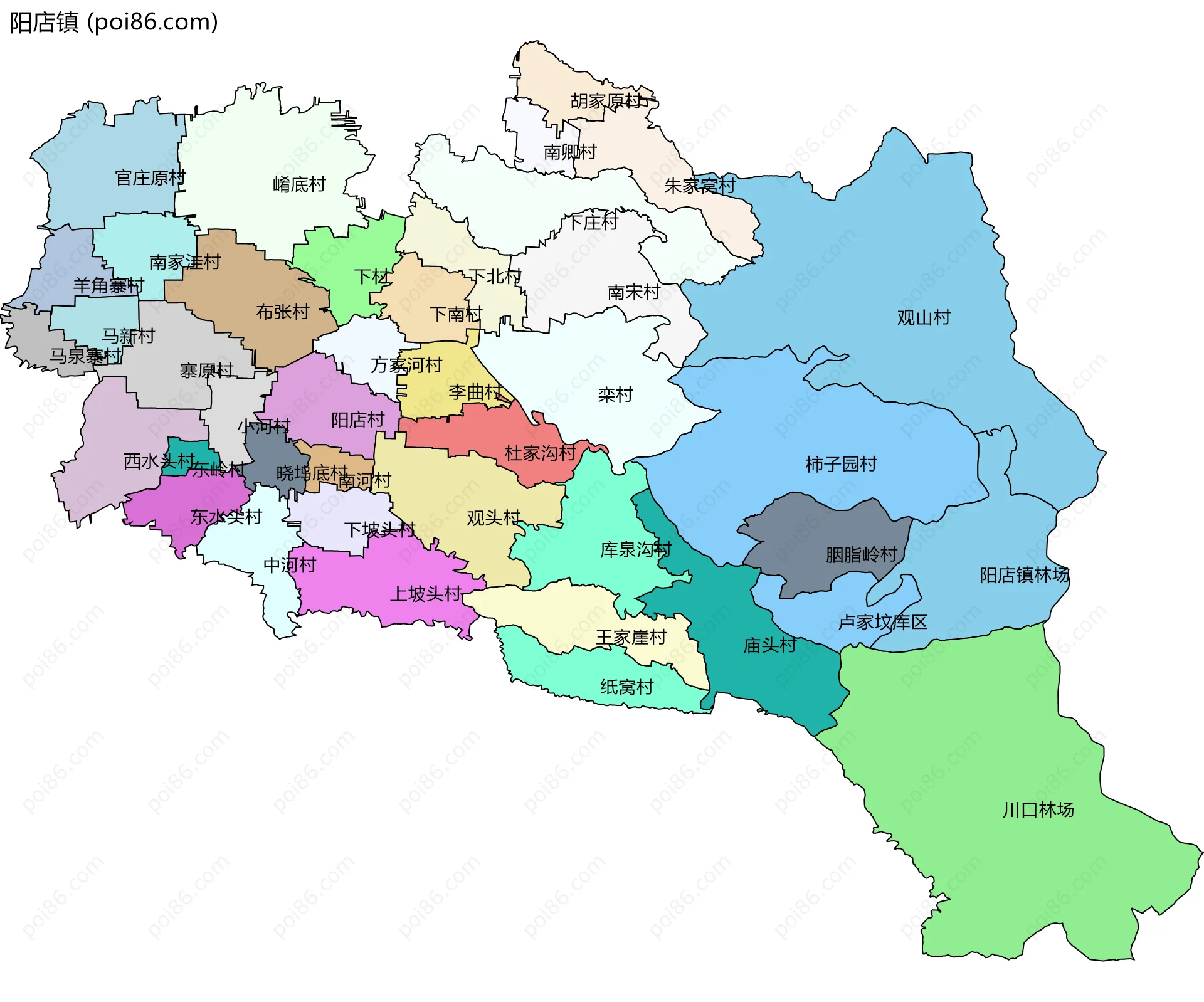 阳店镇边界地图(五级行政区划)