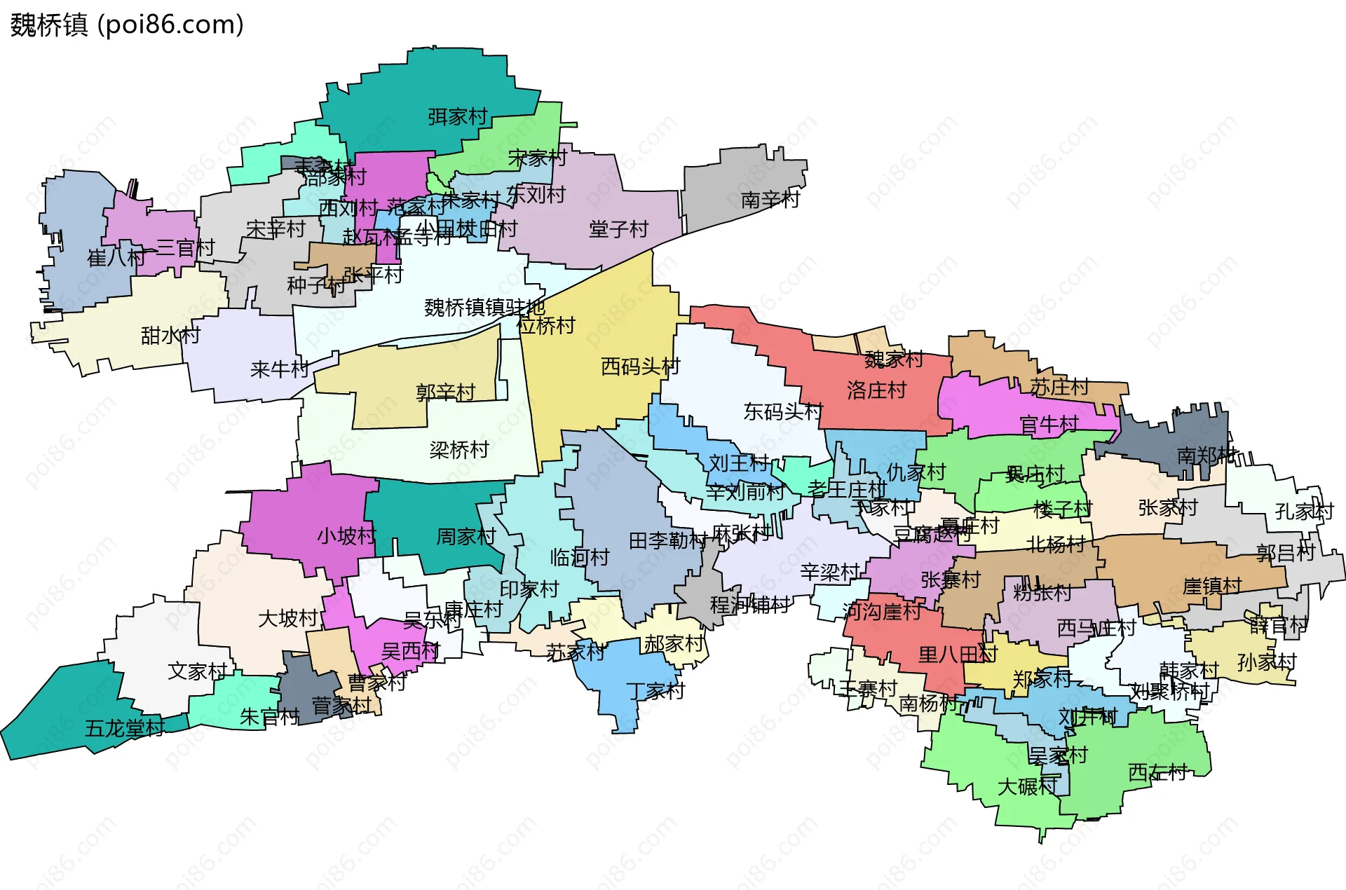魏桥镇边界地图(五级行政区划)