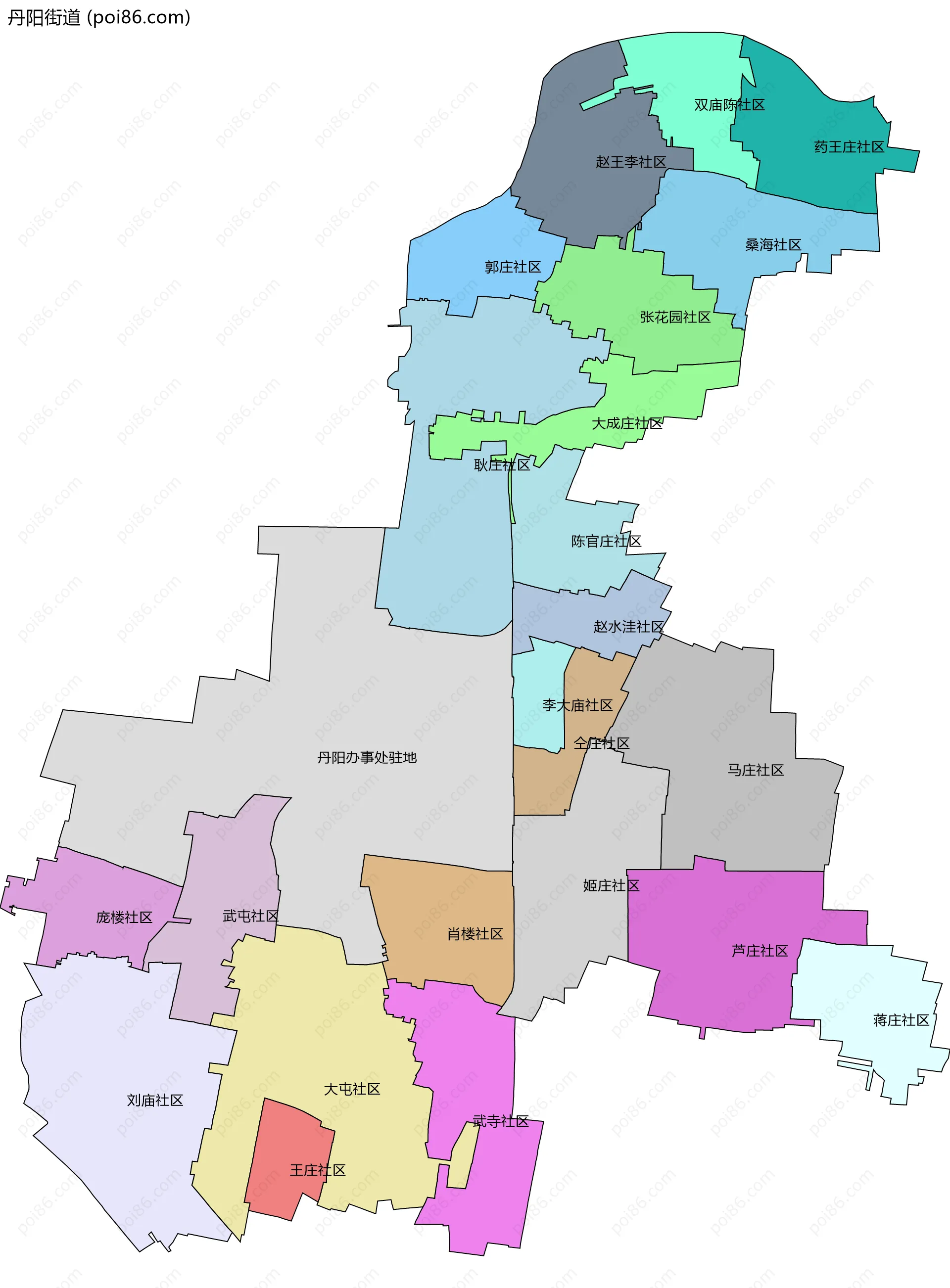 丹阳街道边界地图(五级行政区划)