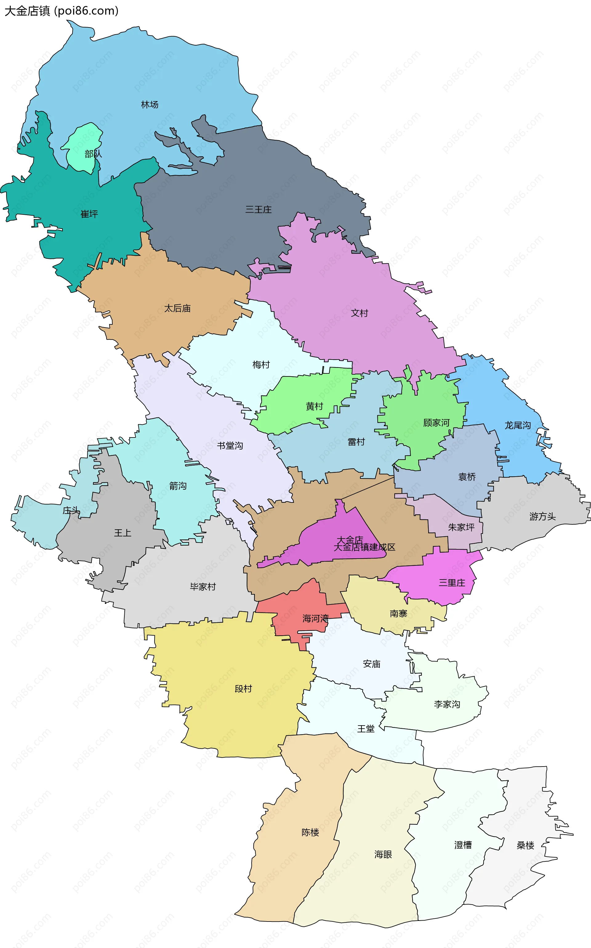 大金店镇边界地图(五级行政区划)