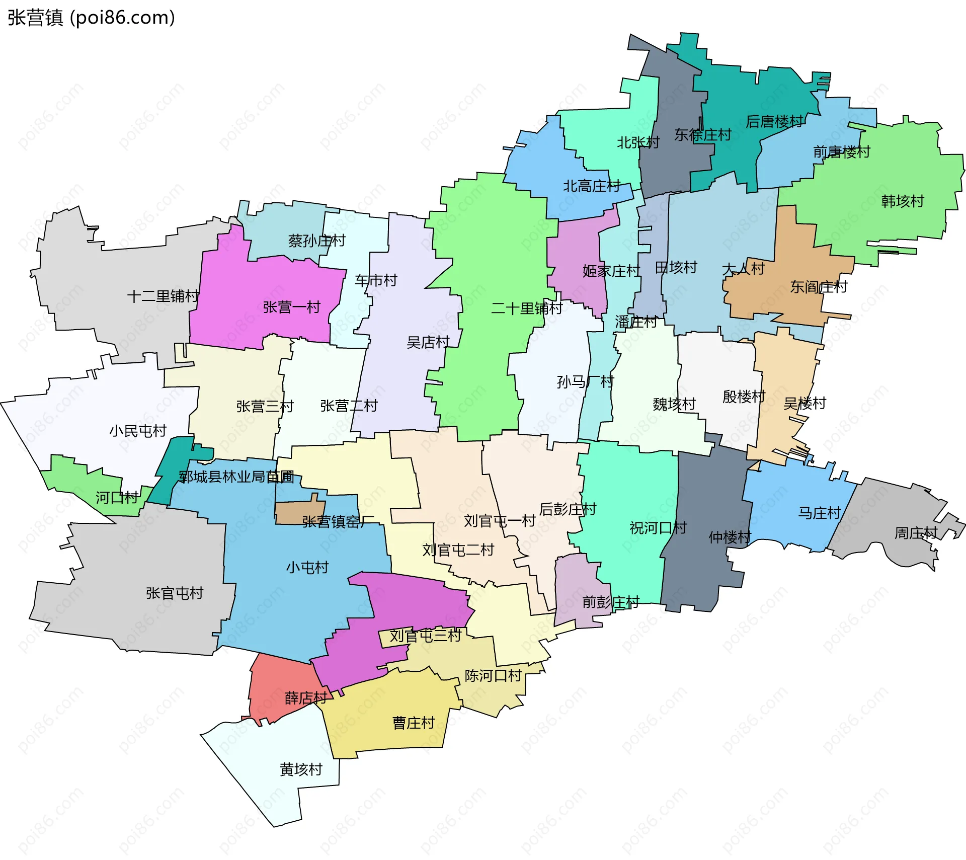 张营镇边界地图(五级行政区划)