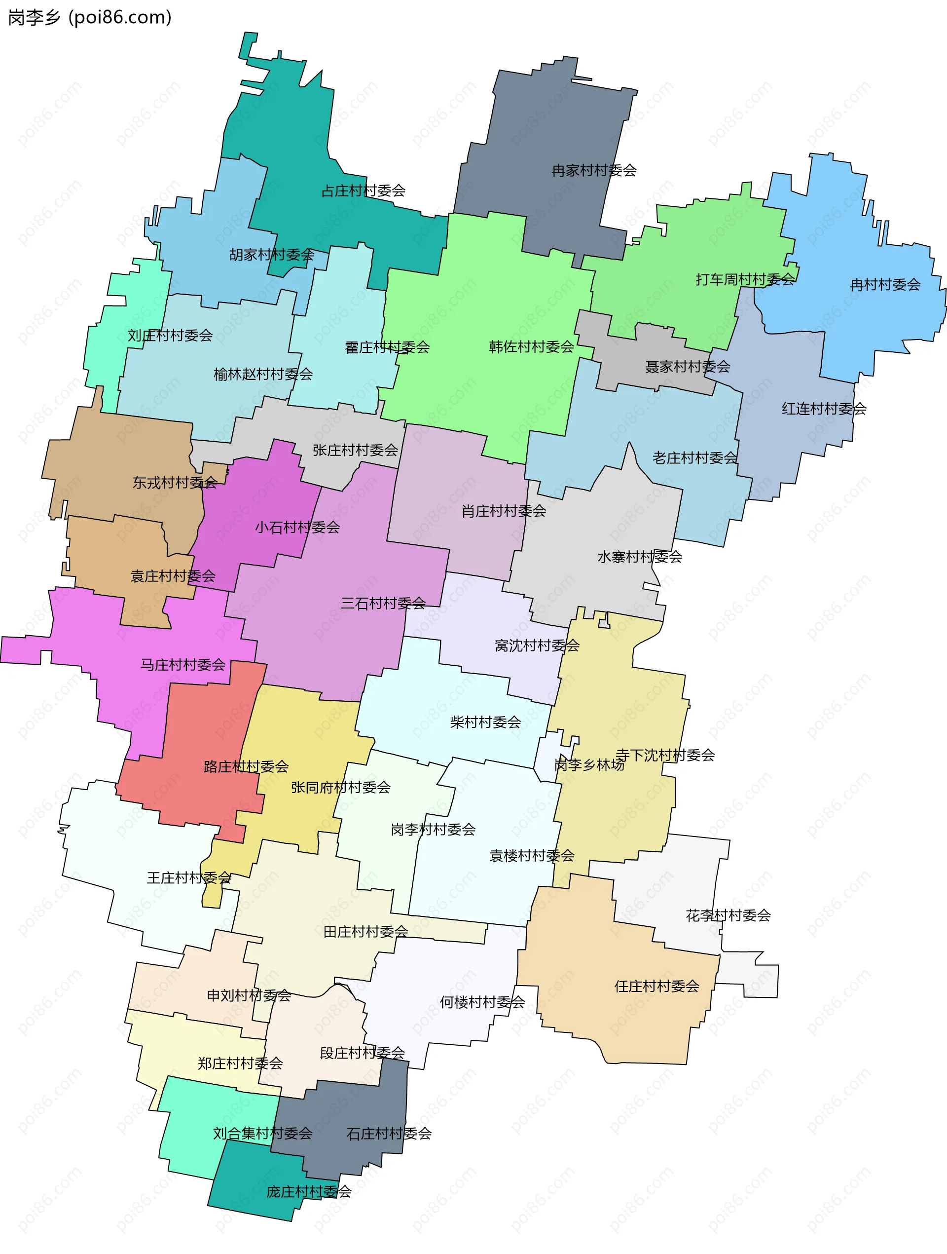 岗李乡边界地图(五级行政区划)