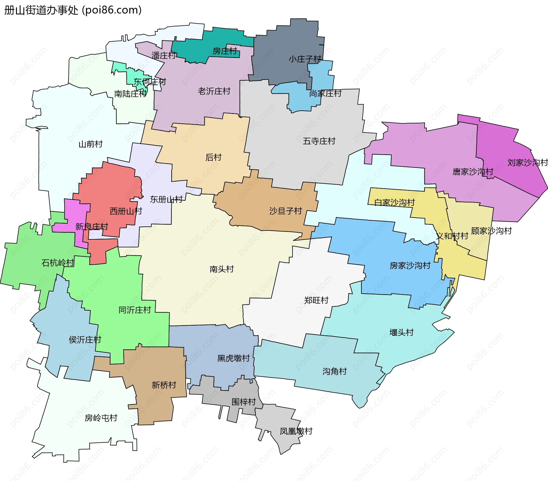 册山街道办事处边界地图(五级行政区划)
