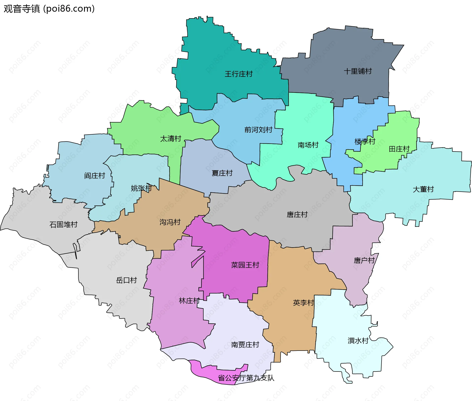 观音寺镇边界地图(五级行政区划)