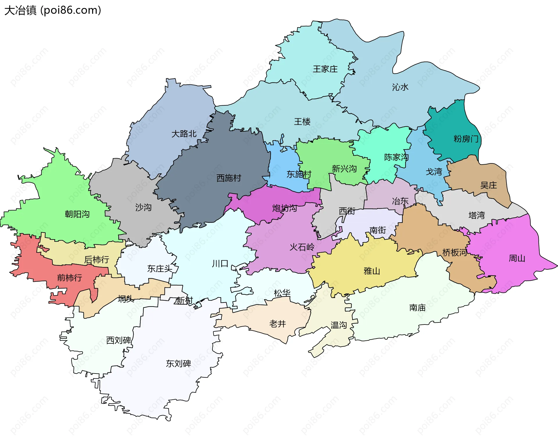 大冶镇边界地图(五级行政区划)