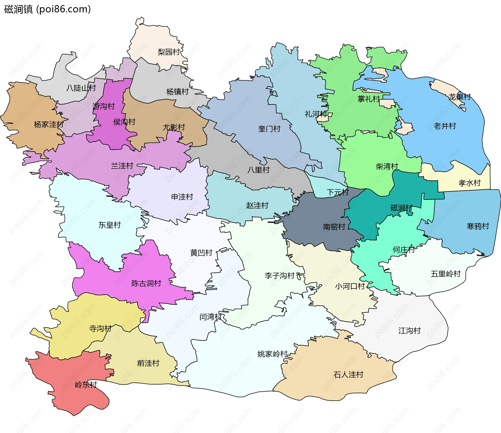 磁涧镇边界地图(五级行政区划)