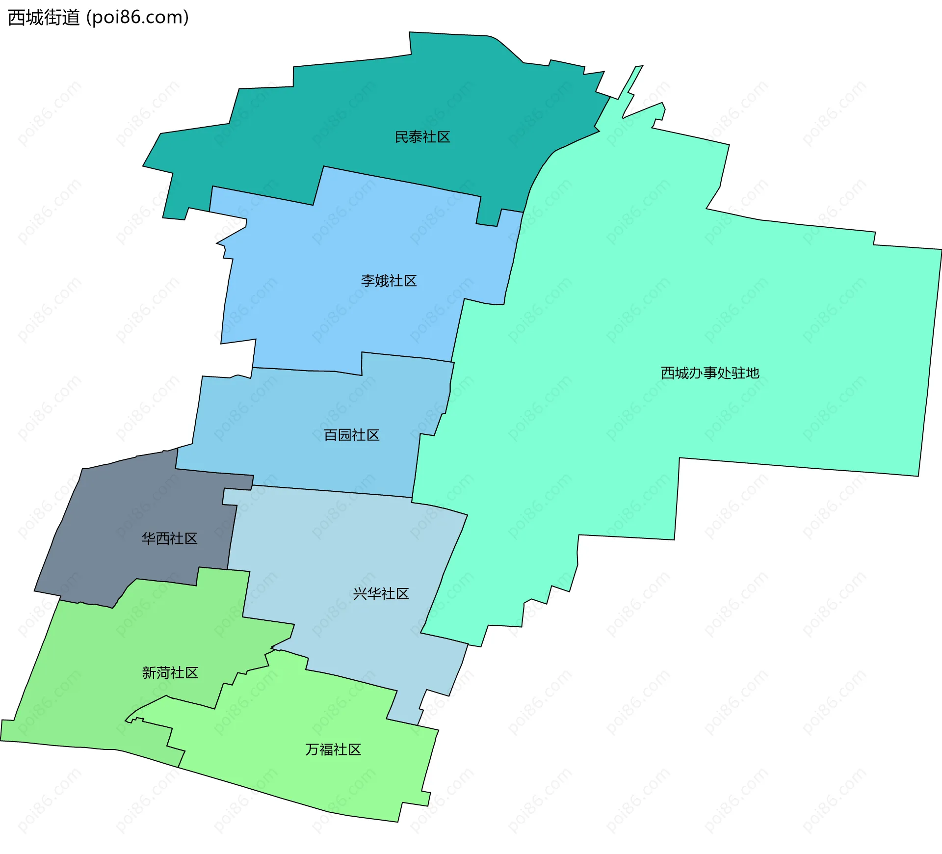 西城街道边界地图(五级行政区划)