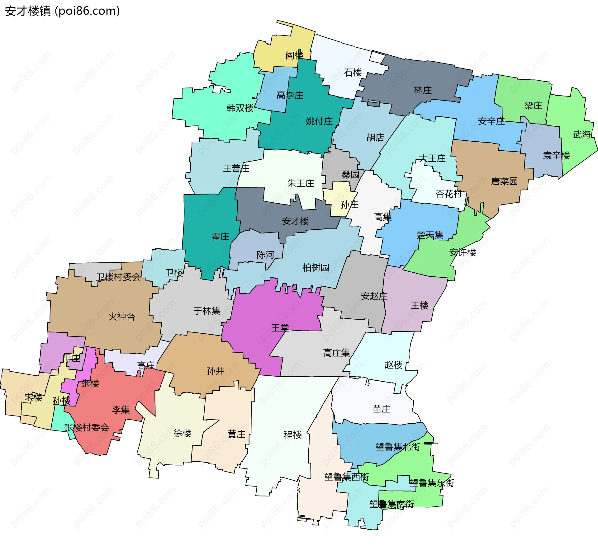 安才楼镇边界地图(五级行政区划)