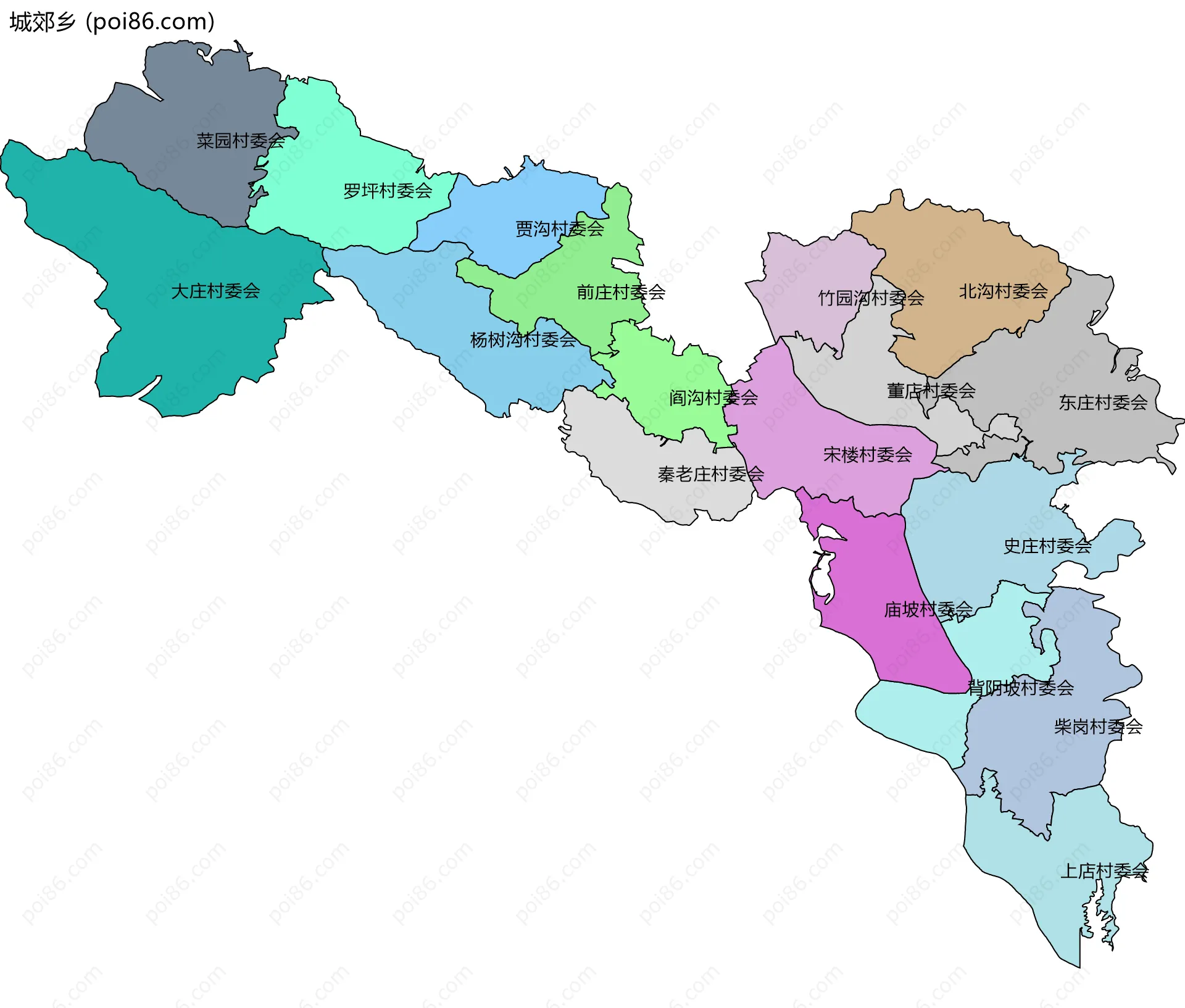 城郊乡边界地图(五级行政区划)