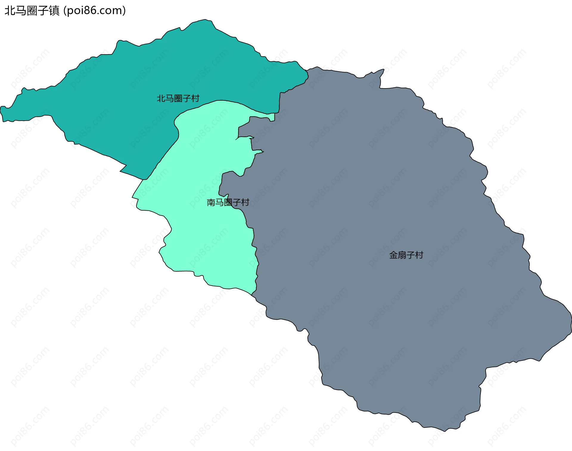 北马圈子镇边界地图(五级行政区划)