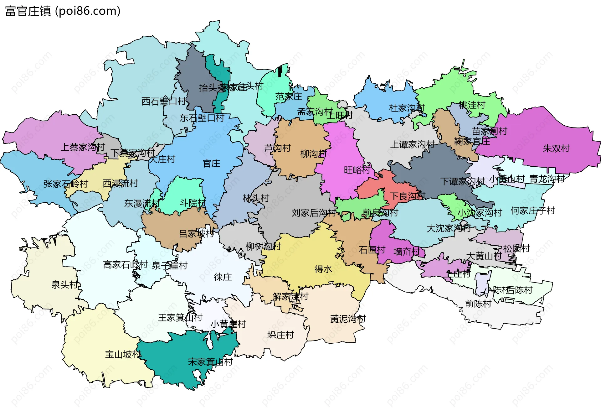 富官庄镇边界地图(五级行政区划)