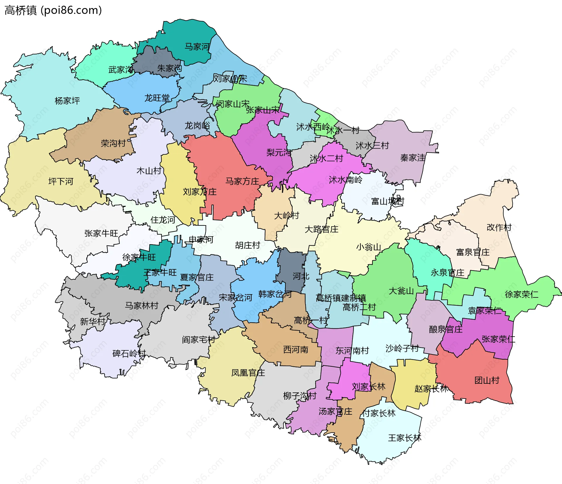 高桥镇边界地图(五级行政区划)