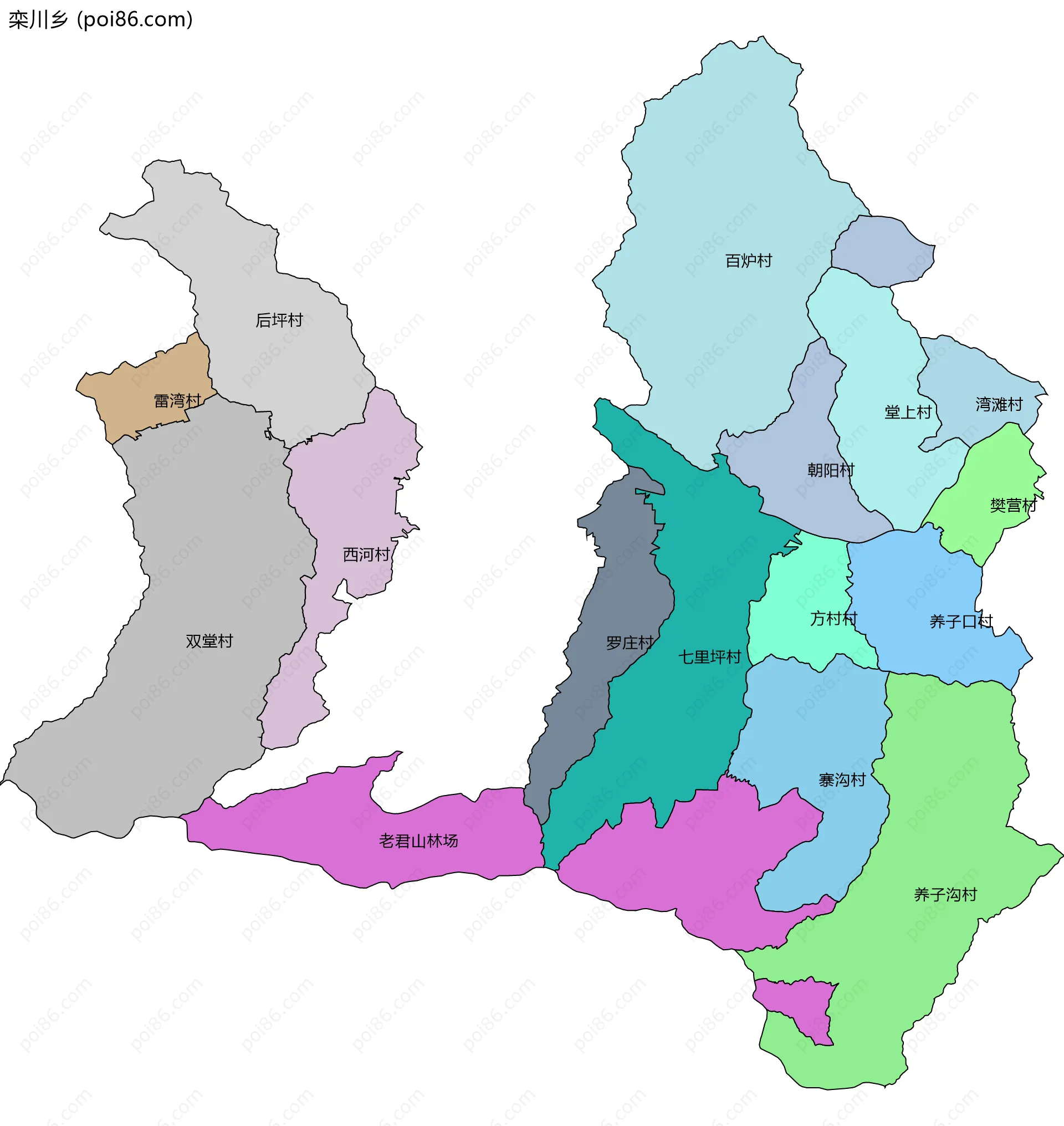 栾川乡边界地图(五级行政区划)