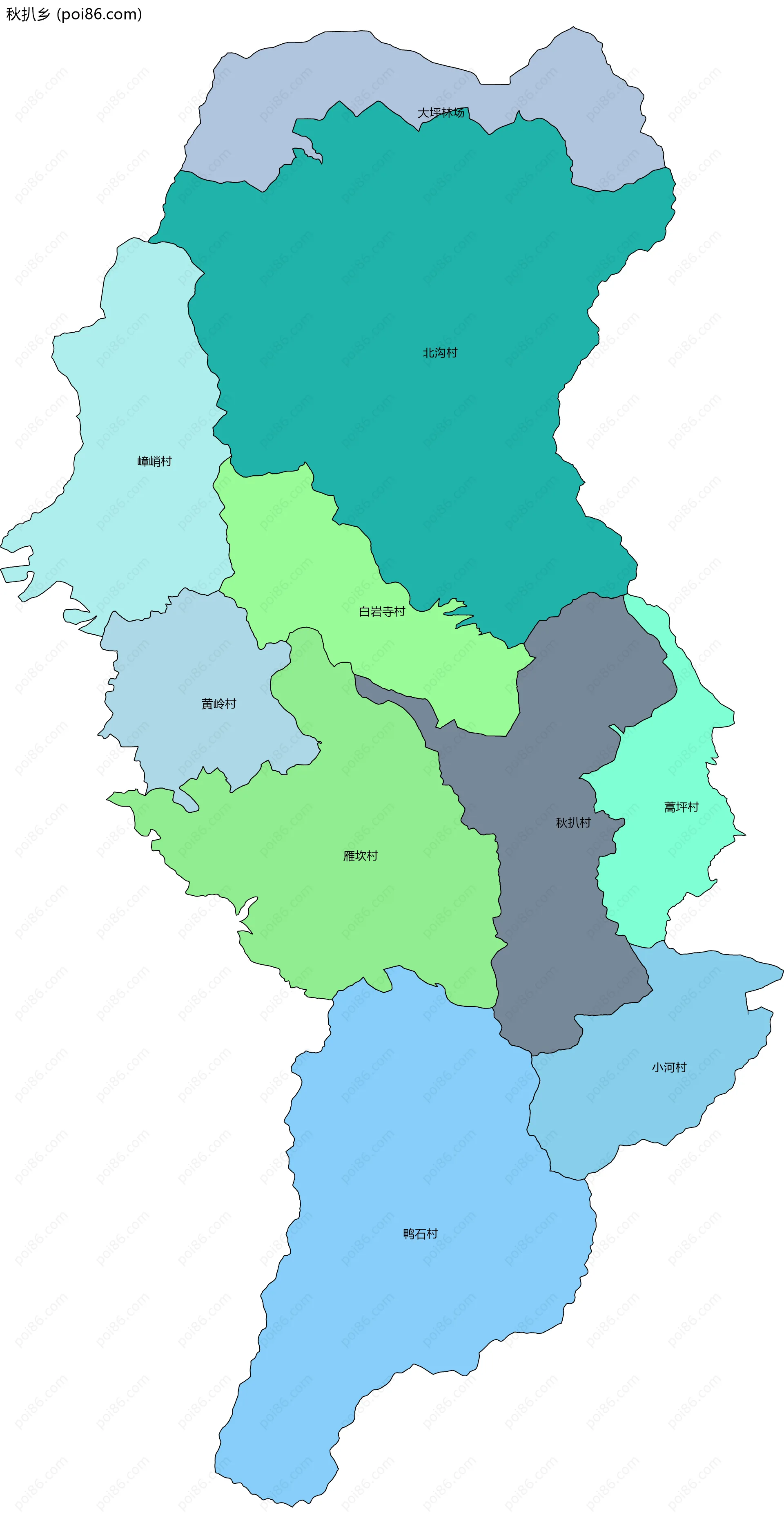 秋扒乡边界地图(五级行政区划)