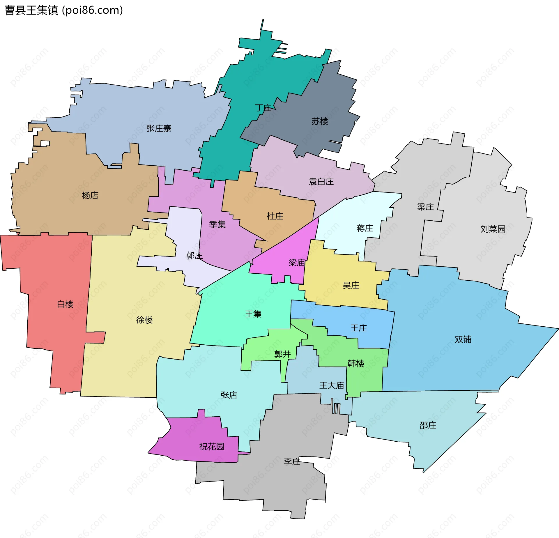 曹县王集镇边界地图(五级行政区划)