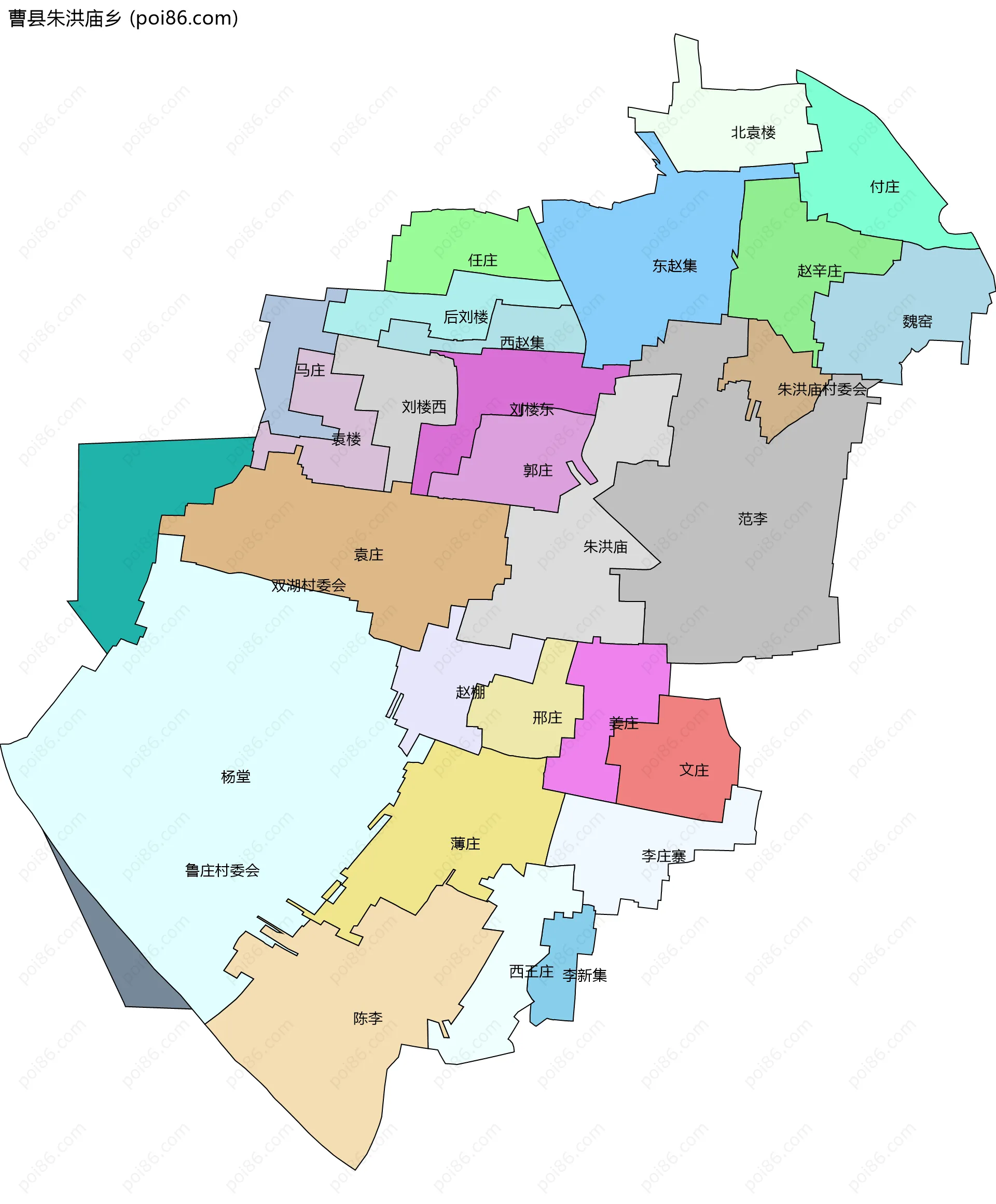 曹县朱洪庙乡边界地图(五级行政区划)