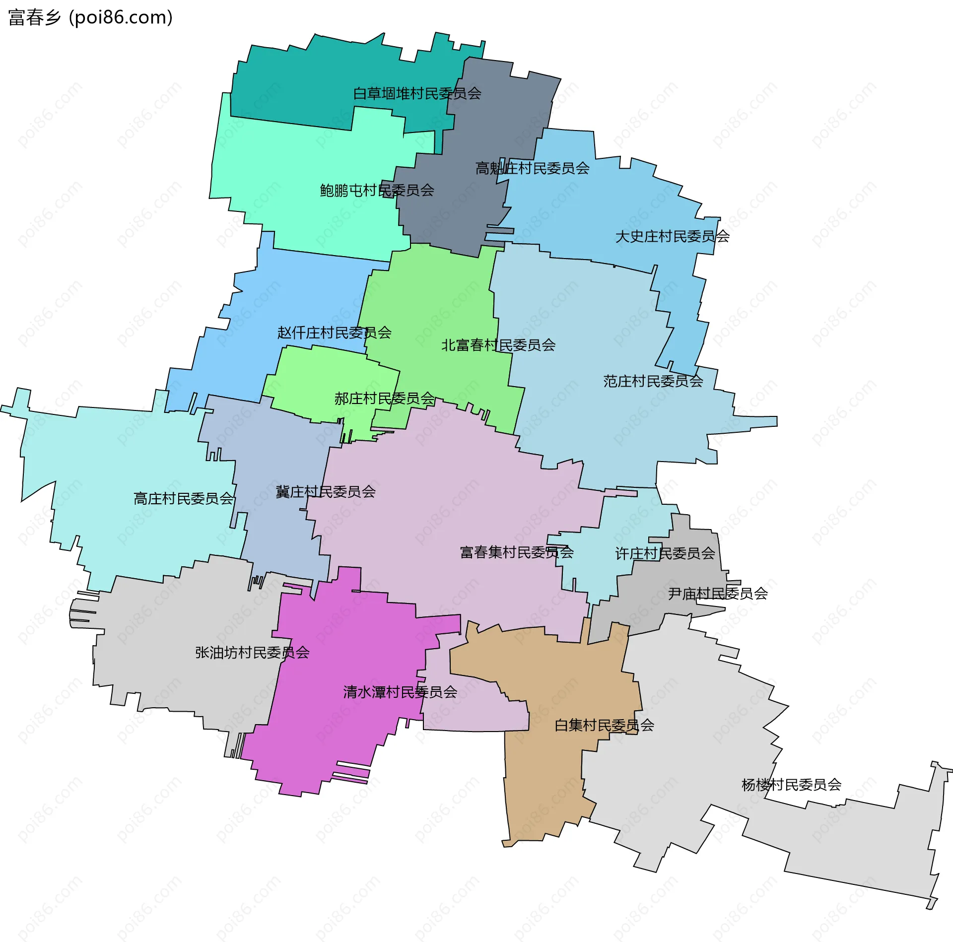 富春乡边界地图(五级行政区划)