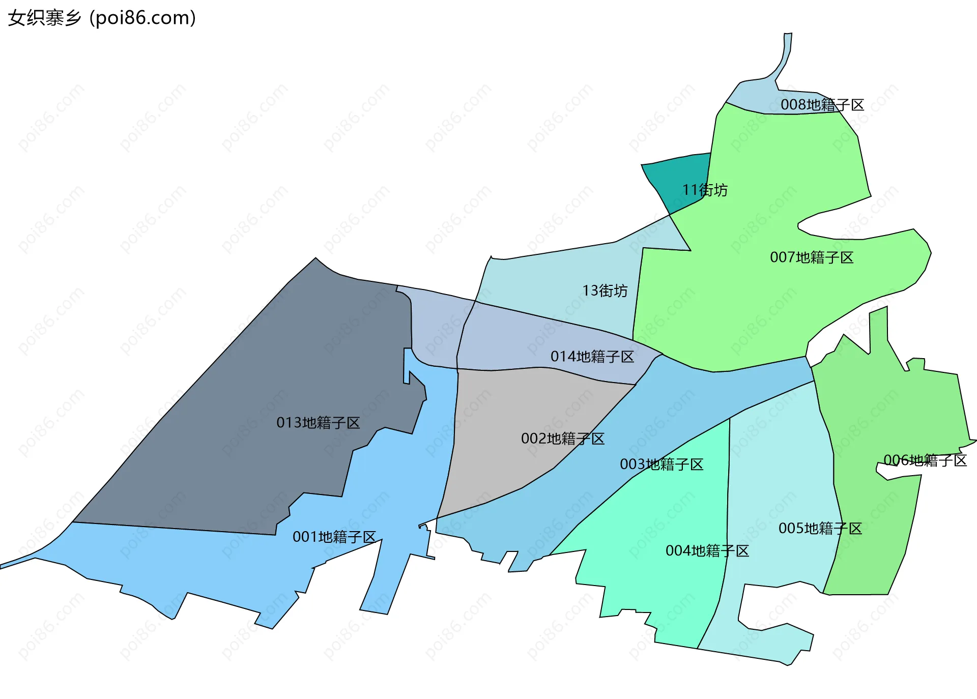 女织寨乡边界地图(五级行政区划)