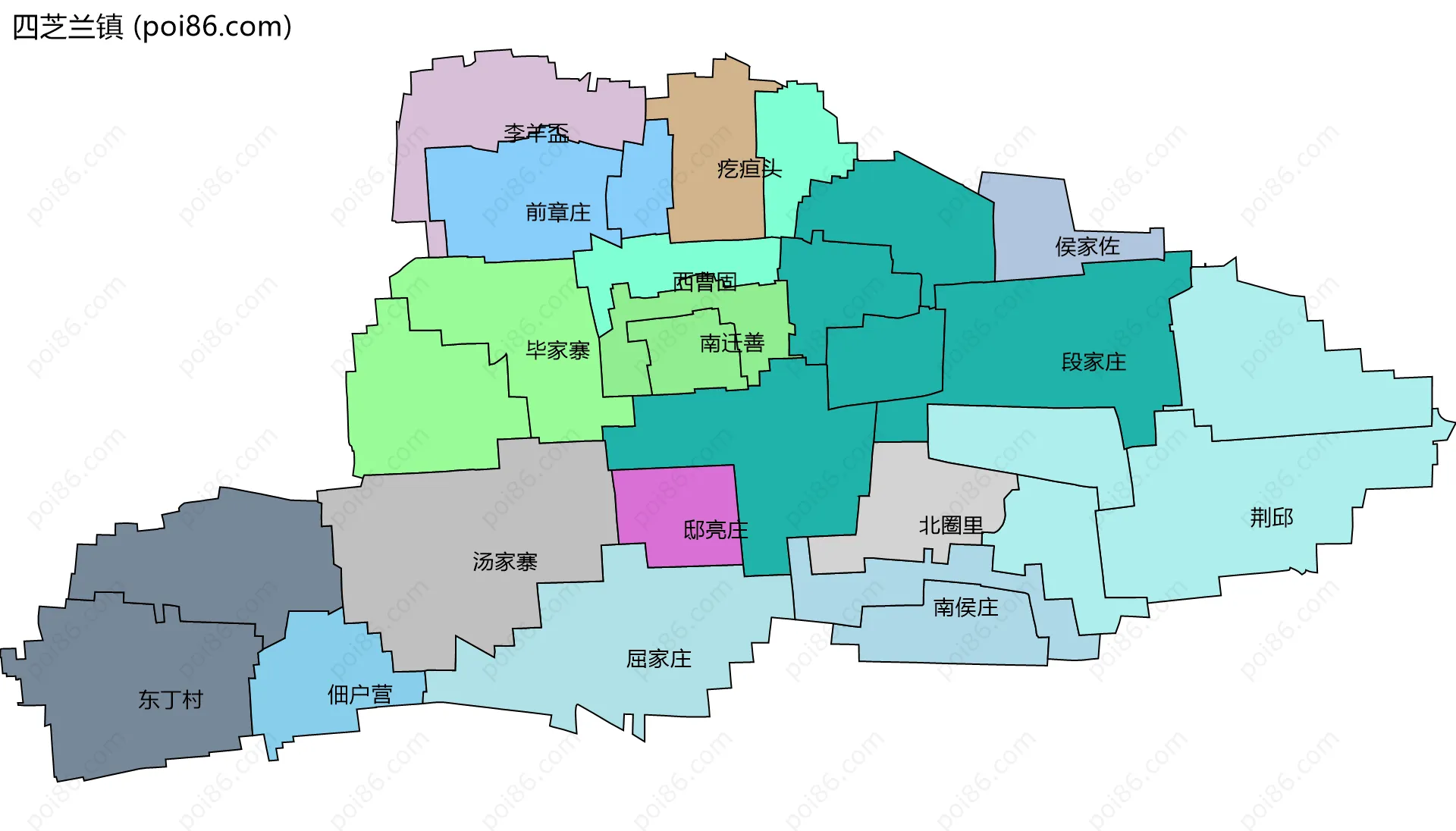 四芝兰镇边界地图(五级行政区划)