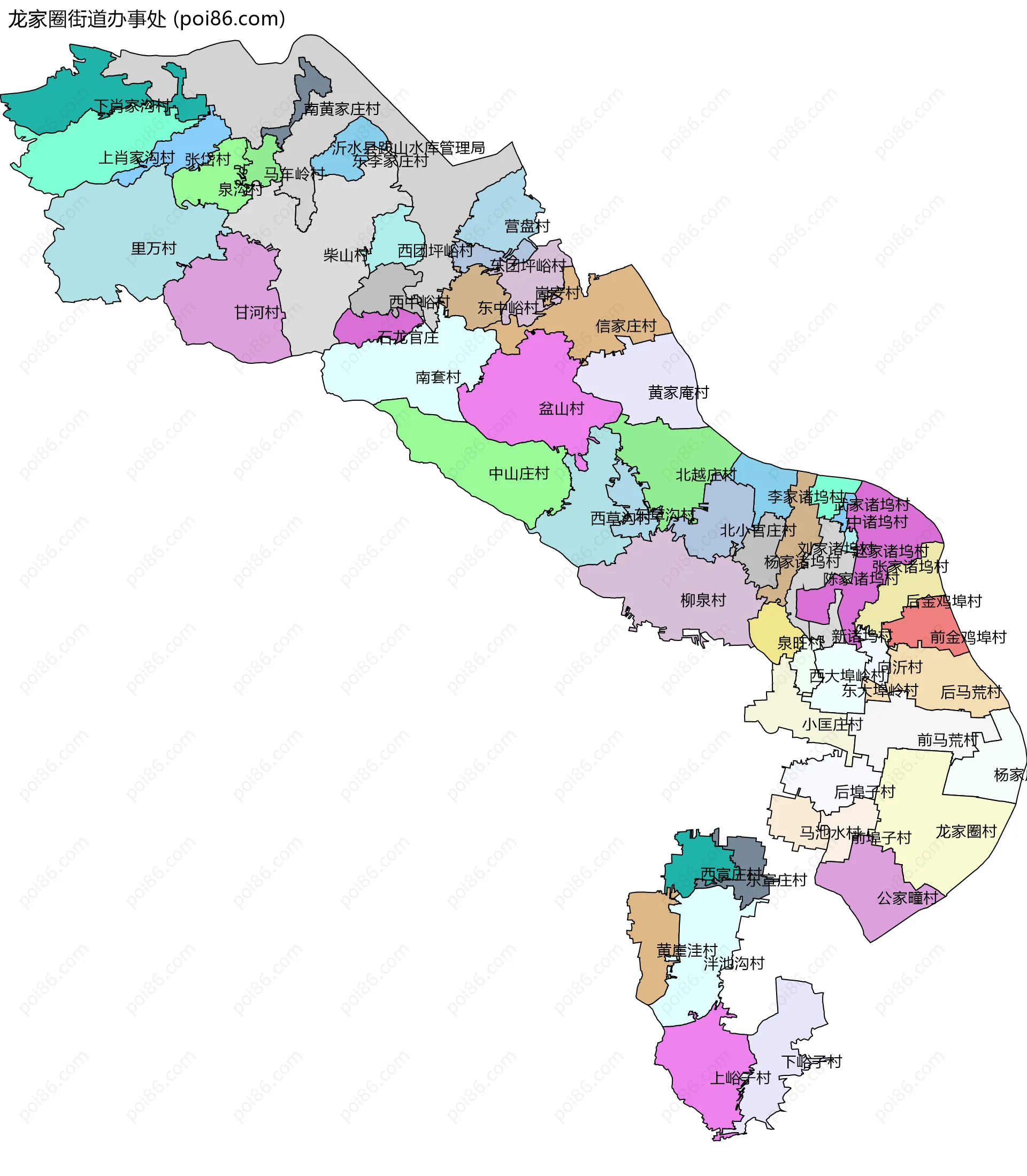 龙家圈街道办事处边界地图(五级行政区划)