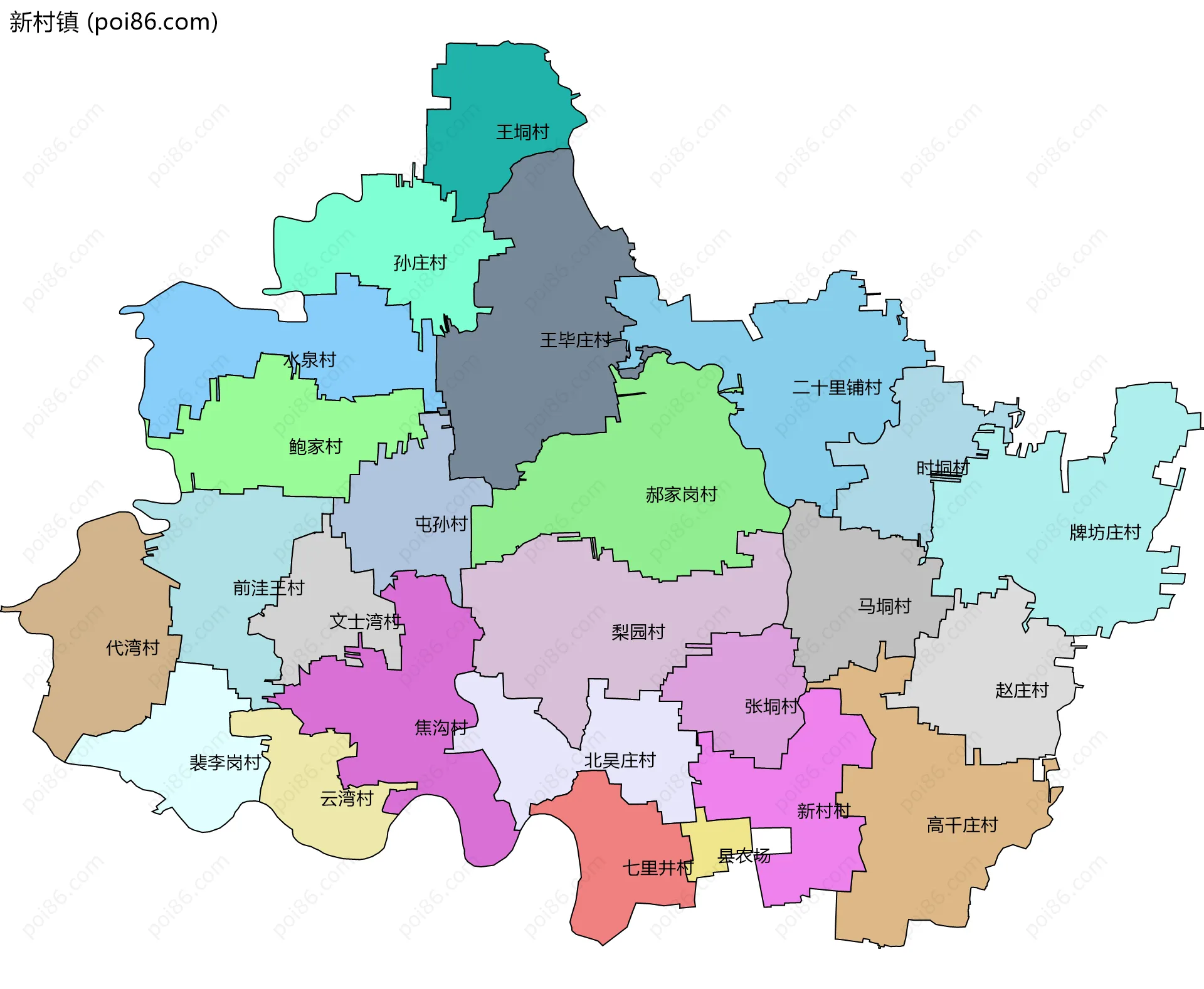 新村镇边界地图(五级行政区划)
