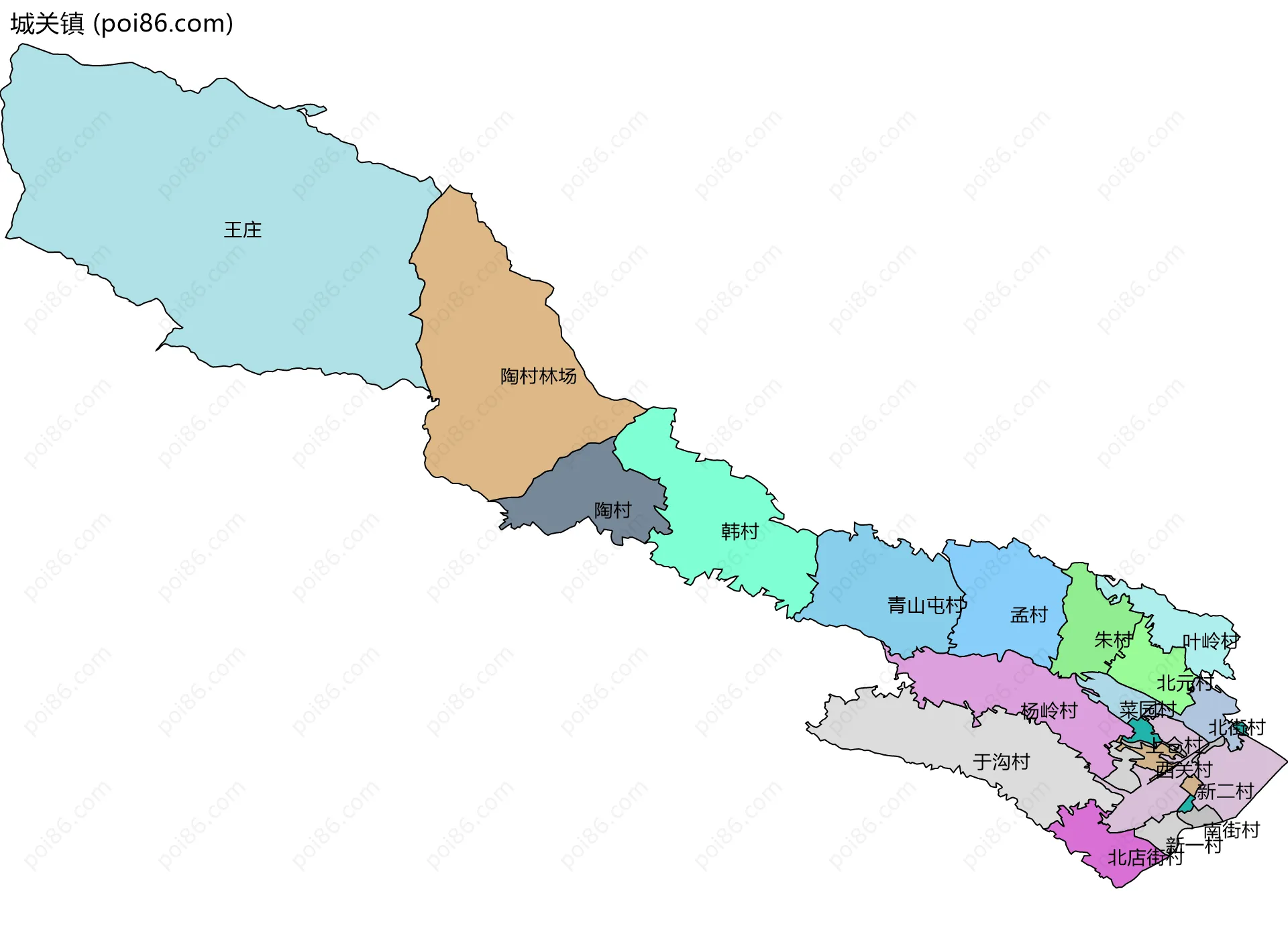 城关镇边界地图(五级行政区划)