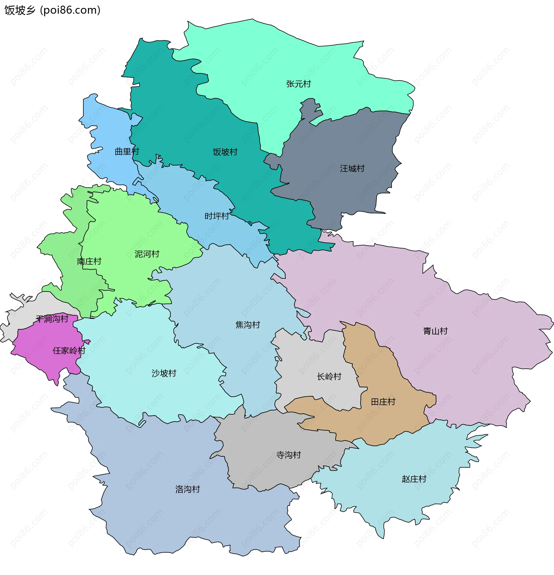 饭坡乡边界地图(五级行政区划)