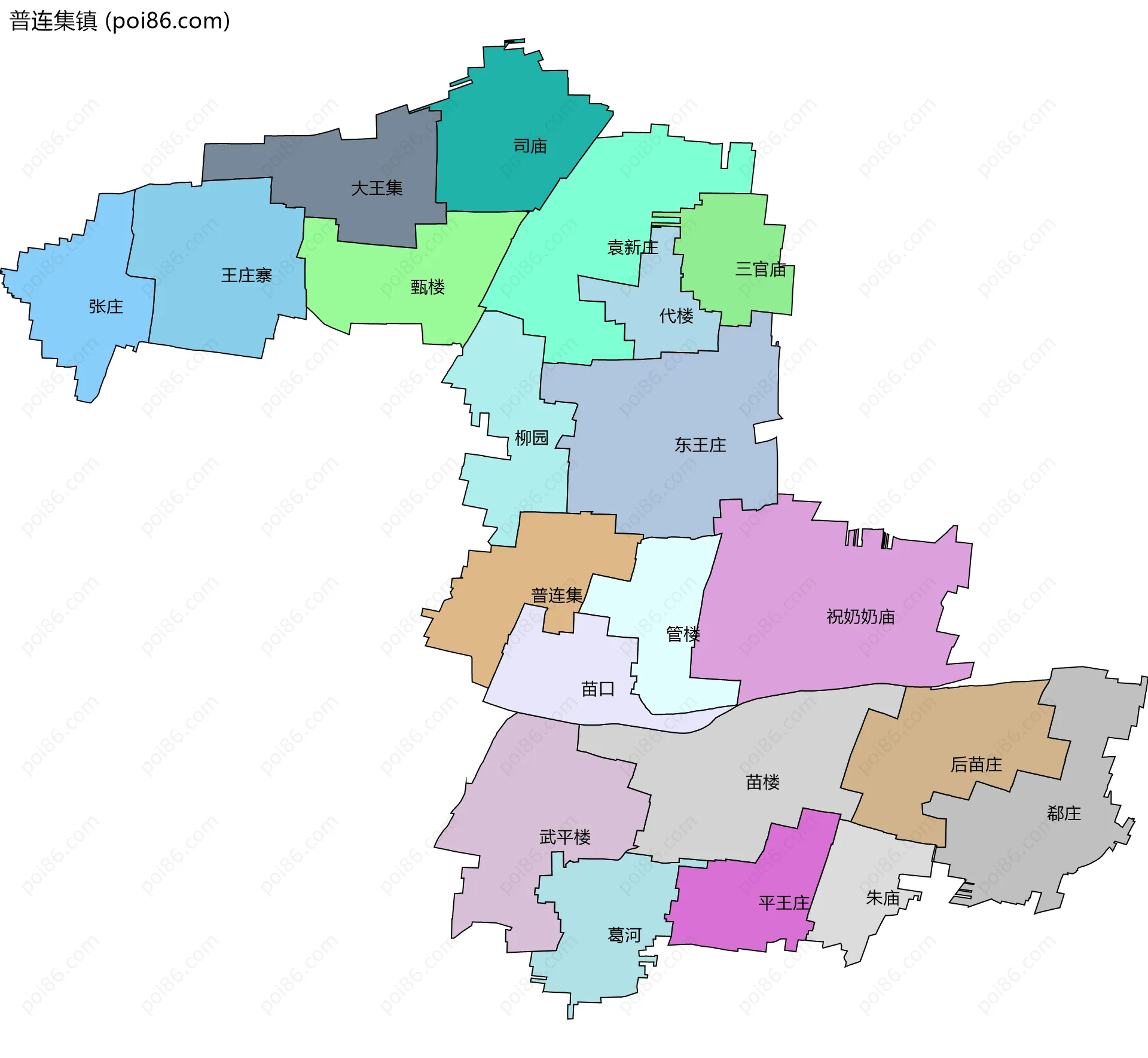 普连集镇边界地图(五级行政区划)