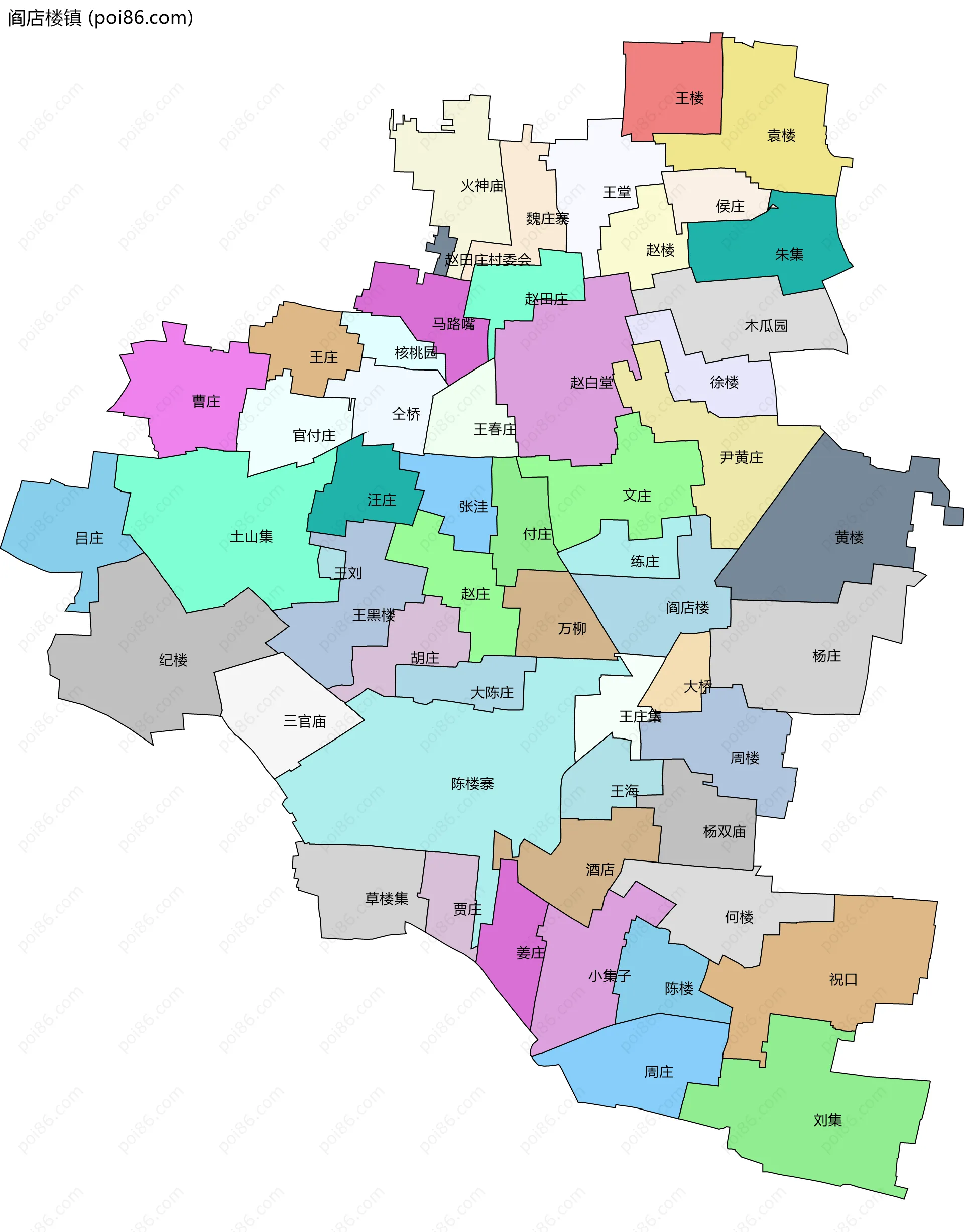 阎店楼镇边界地图(五级行政区划)