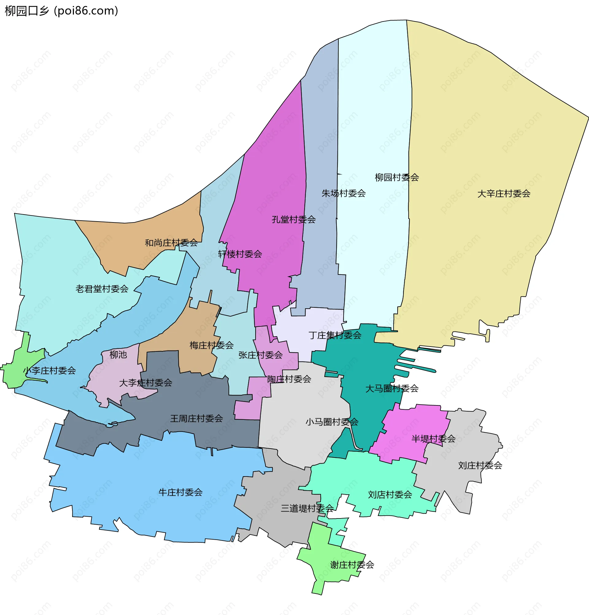 柳园口乡边界地图(五级行政区划)