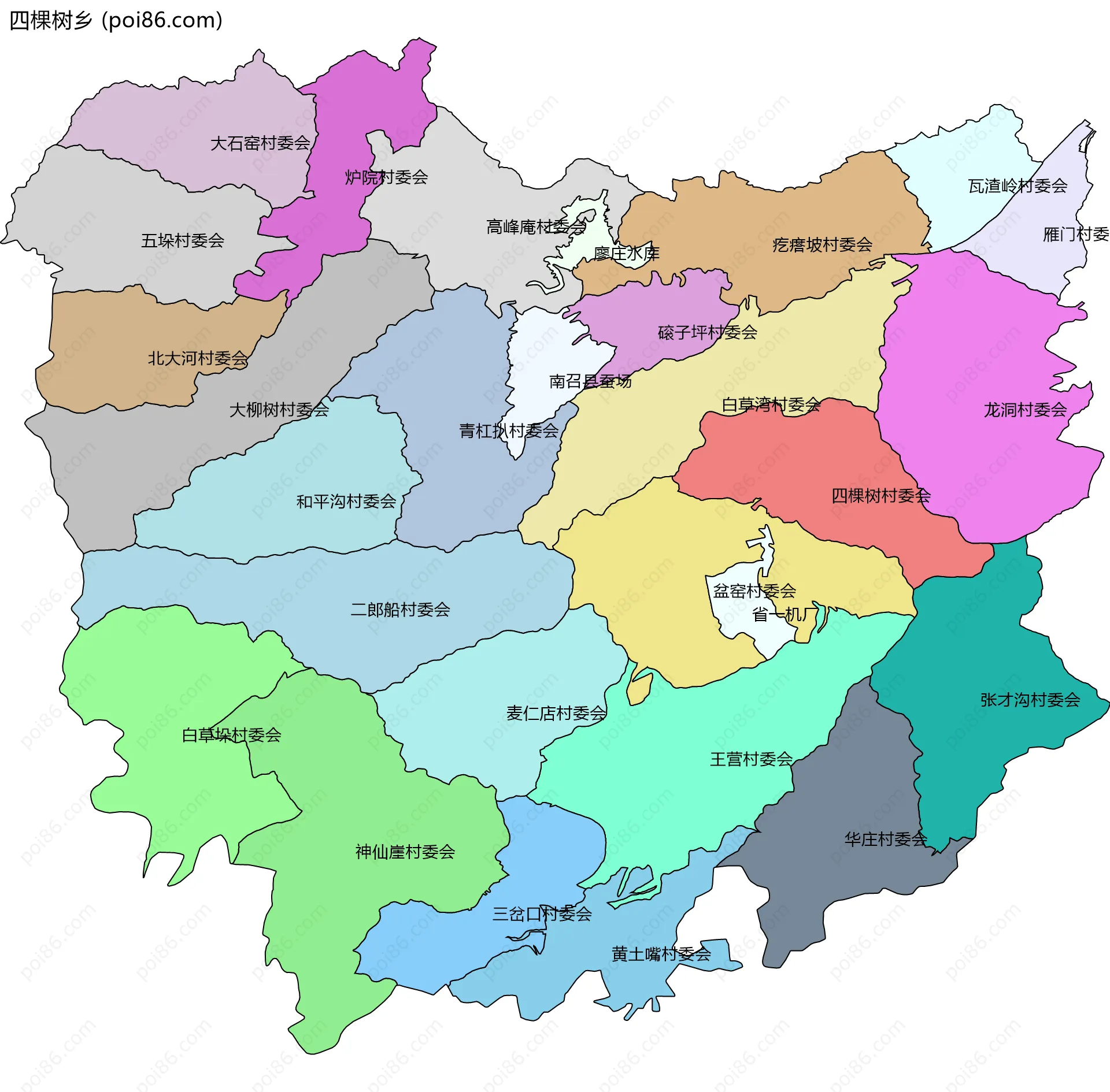 四棵树乡边界地图(五级行政区划)