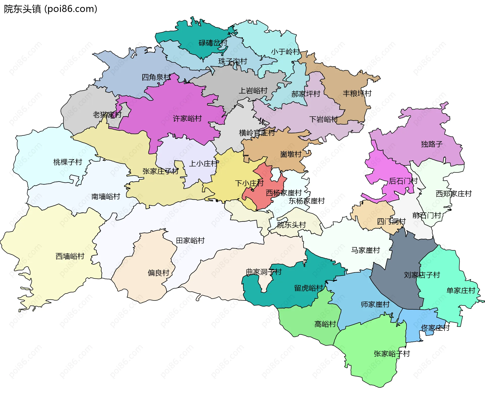 院东头镇边界地图(五级行政区划)
