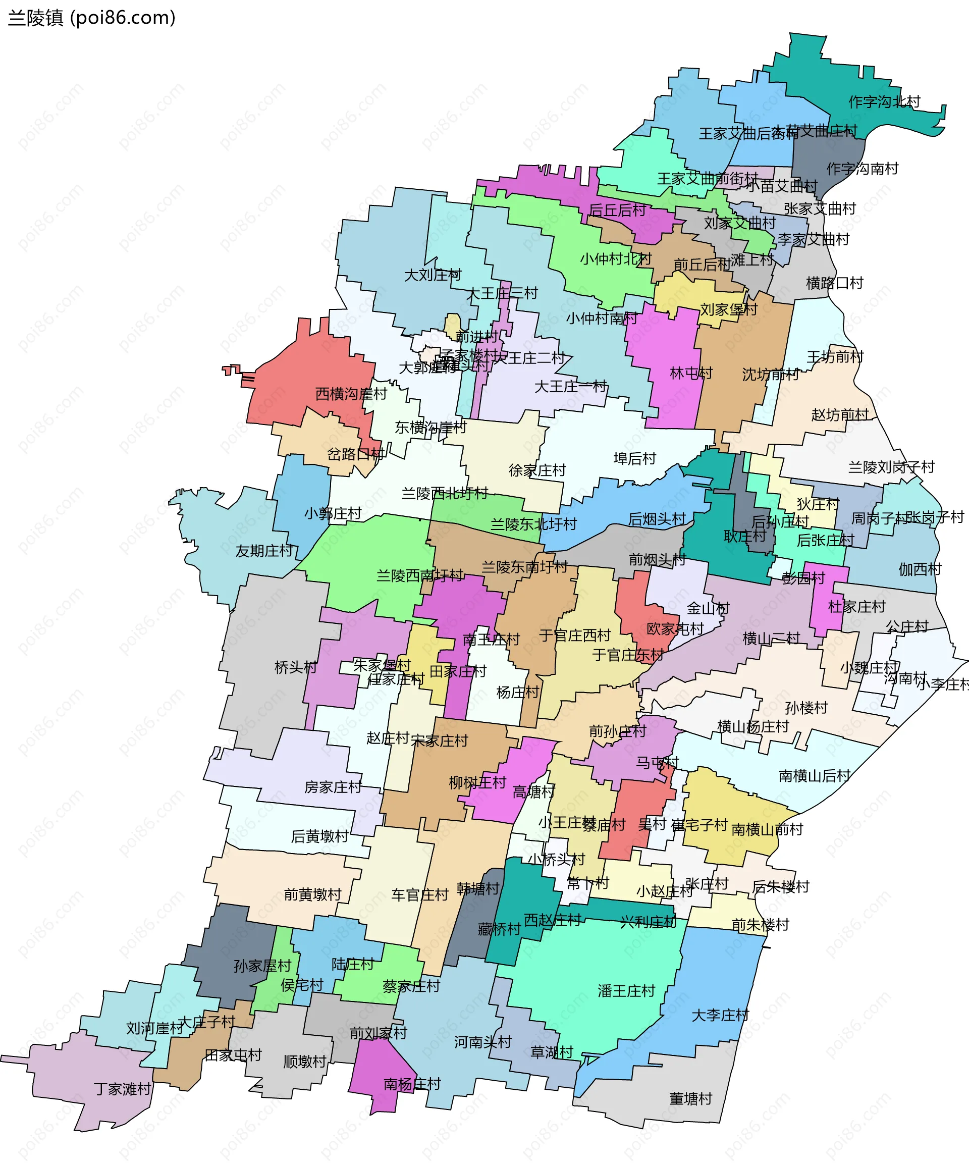 兰陵镇边界地图(五级行政区划)