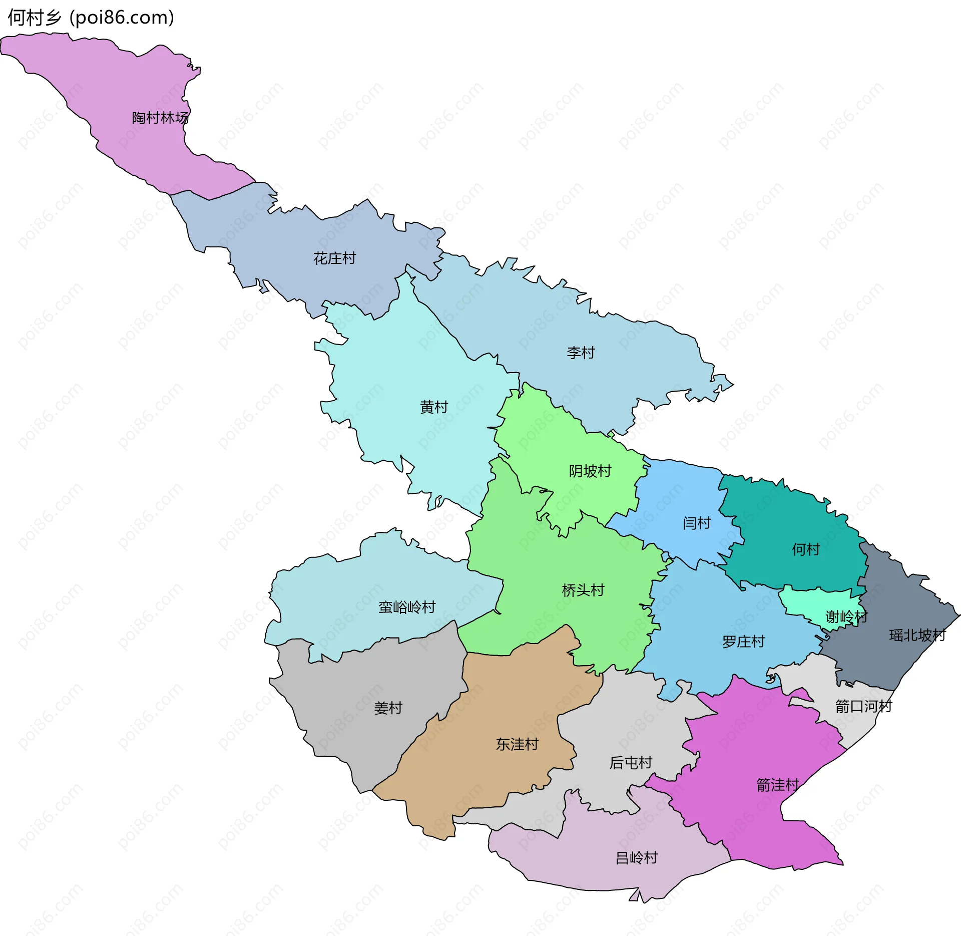 何村乡边界地图(五级行政区划)
