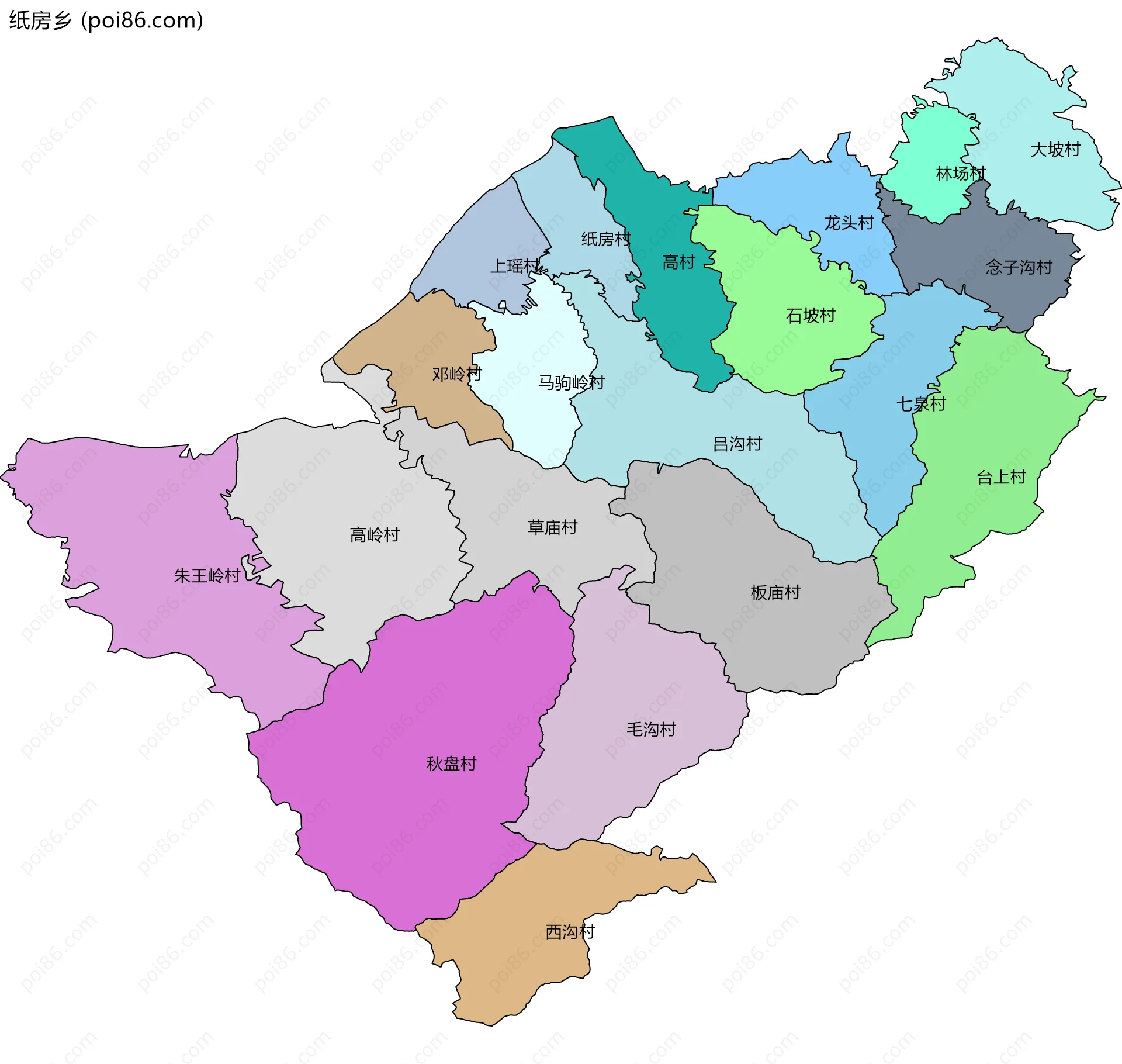 纸房乡边界地图(五级行政区划)