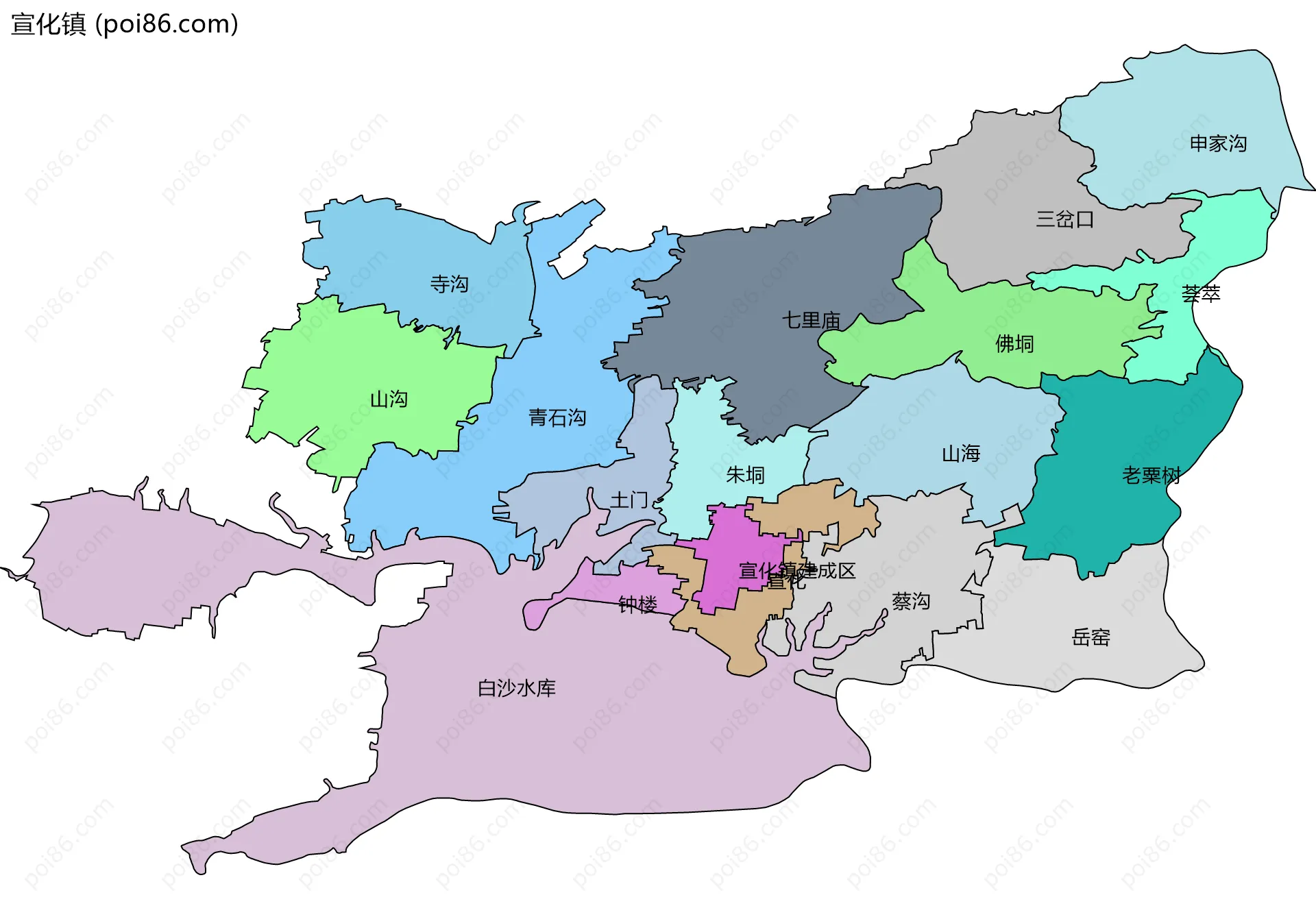 宣化镇边界地图(五级行政区划)