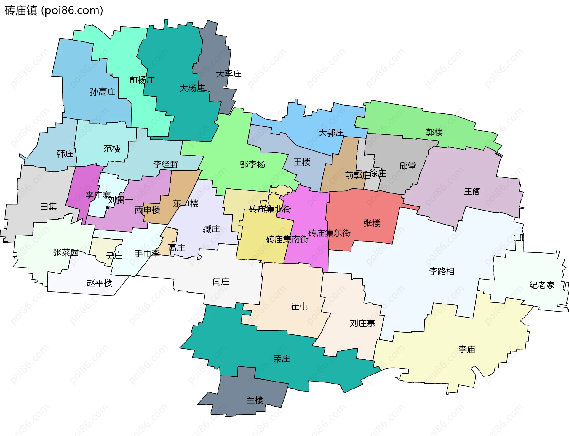 砖庙镇边界地图(五级行政区划)