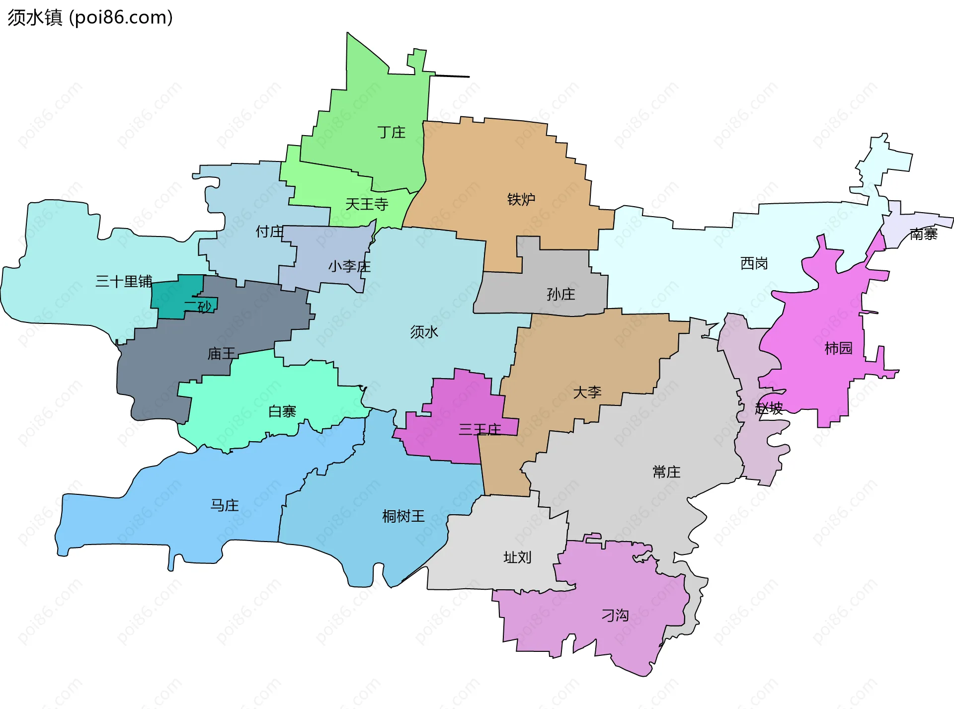 须水镇边界地图(五级行政区划)