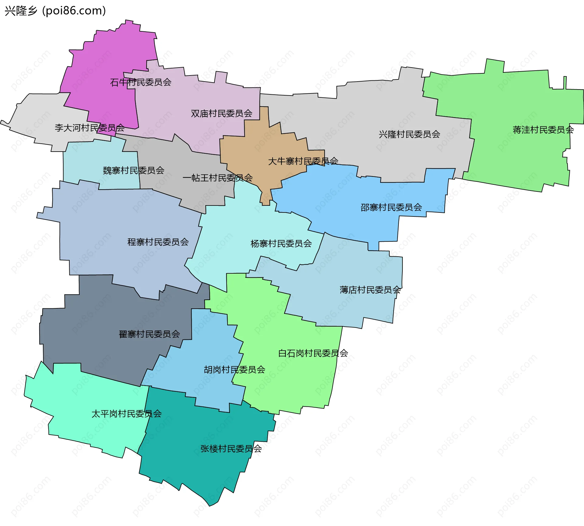 兴隆乡边界地图(五级行政区划)