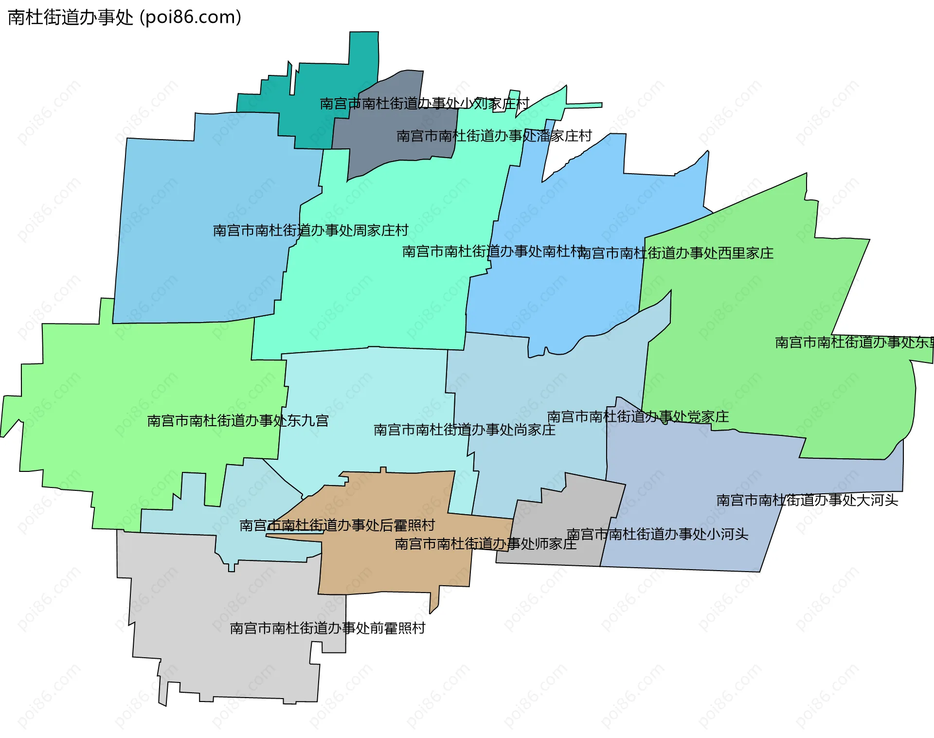 南杜街道办事处边界地图(五级行政区划)
