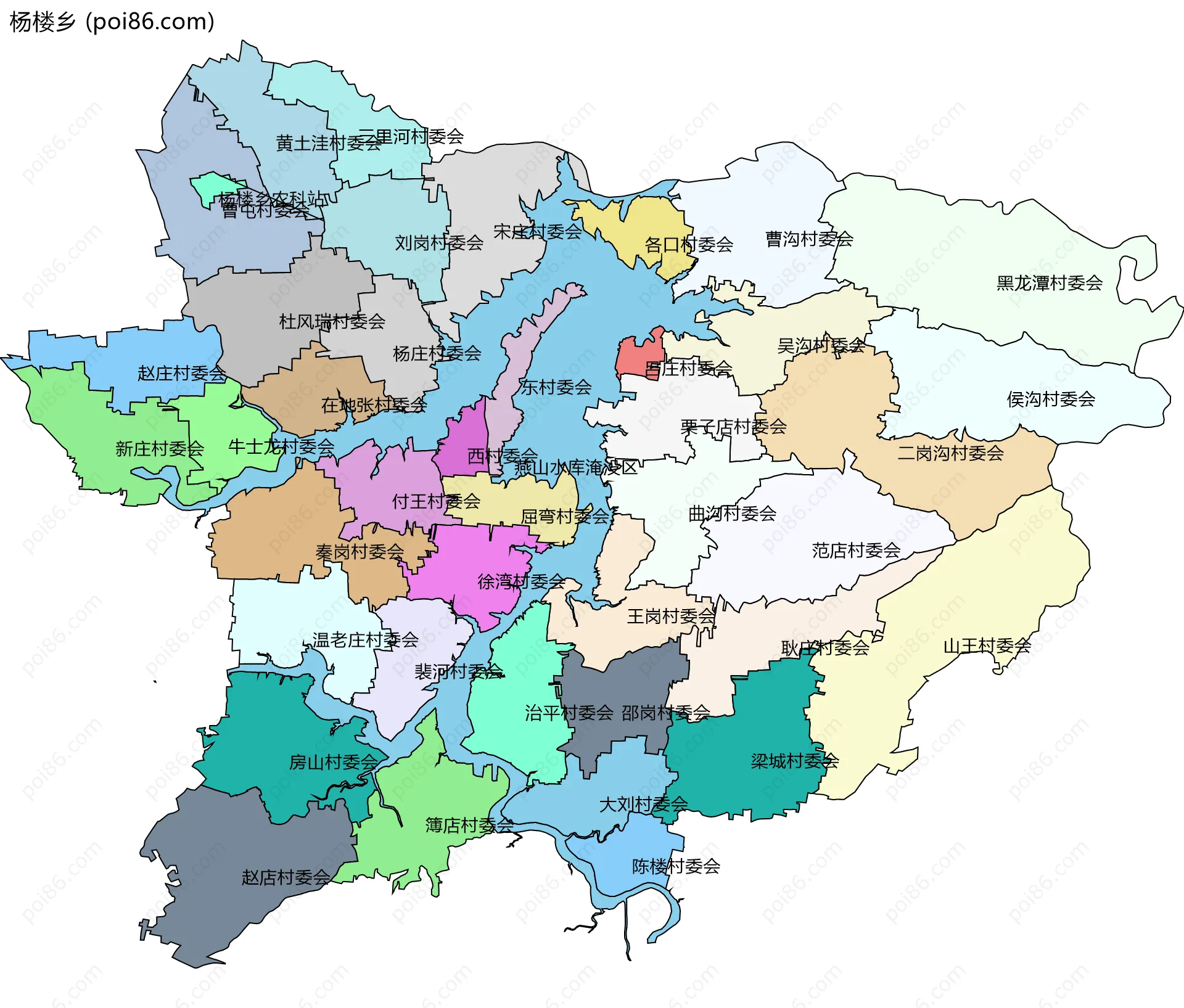 杨楼乡边界地图(五级行政区划)